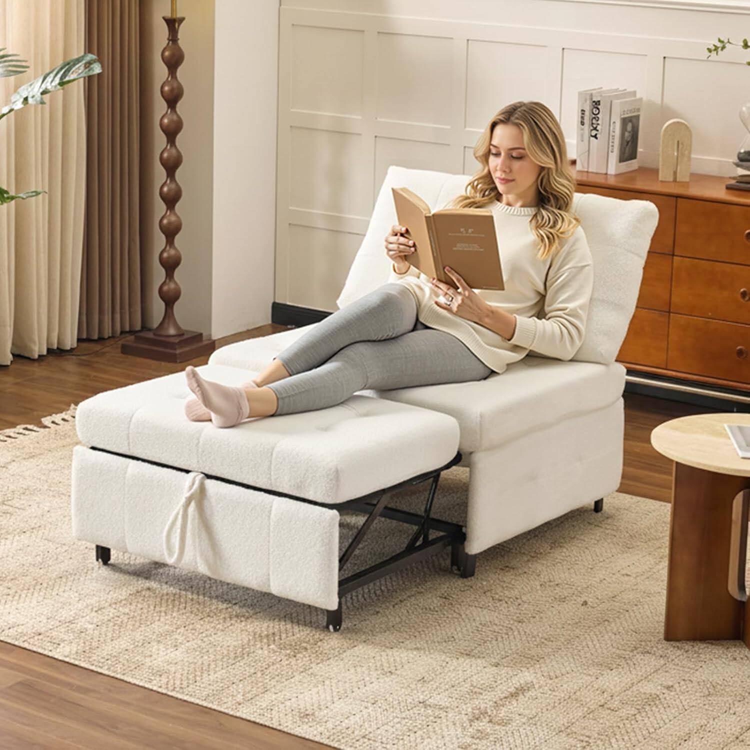 Alt View 8. Winado - Convertible Sofa Bed Teddy Fleece Sleeper Chair Bed Couch Armless Chairs with Adjustable Backrest Pull Out Couch Bed - White.