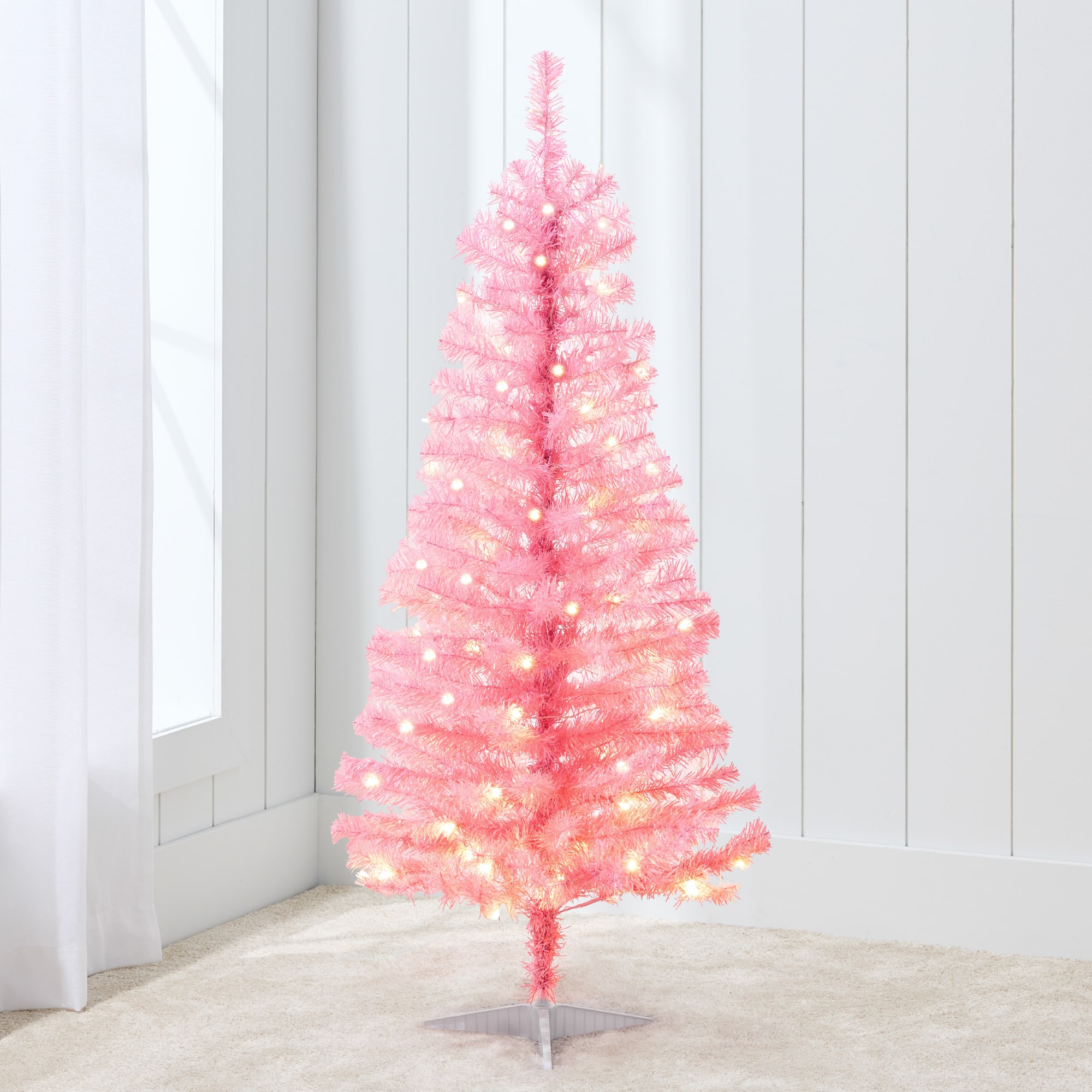 Front. Best Choice Products - Best Choice Products 4ft Prelit Colored Christmas Tree, Artificial Tree Holiday Decor w/ LED Lights - Pink Tinsel - Pink.
