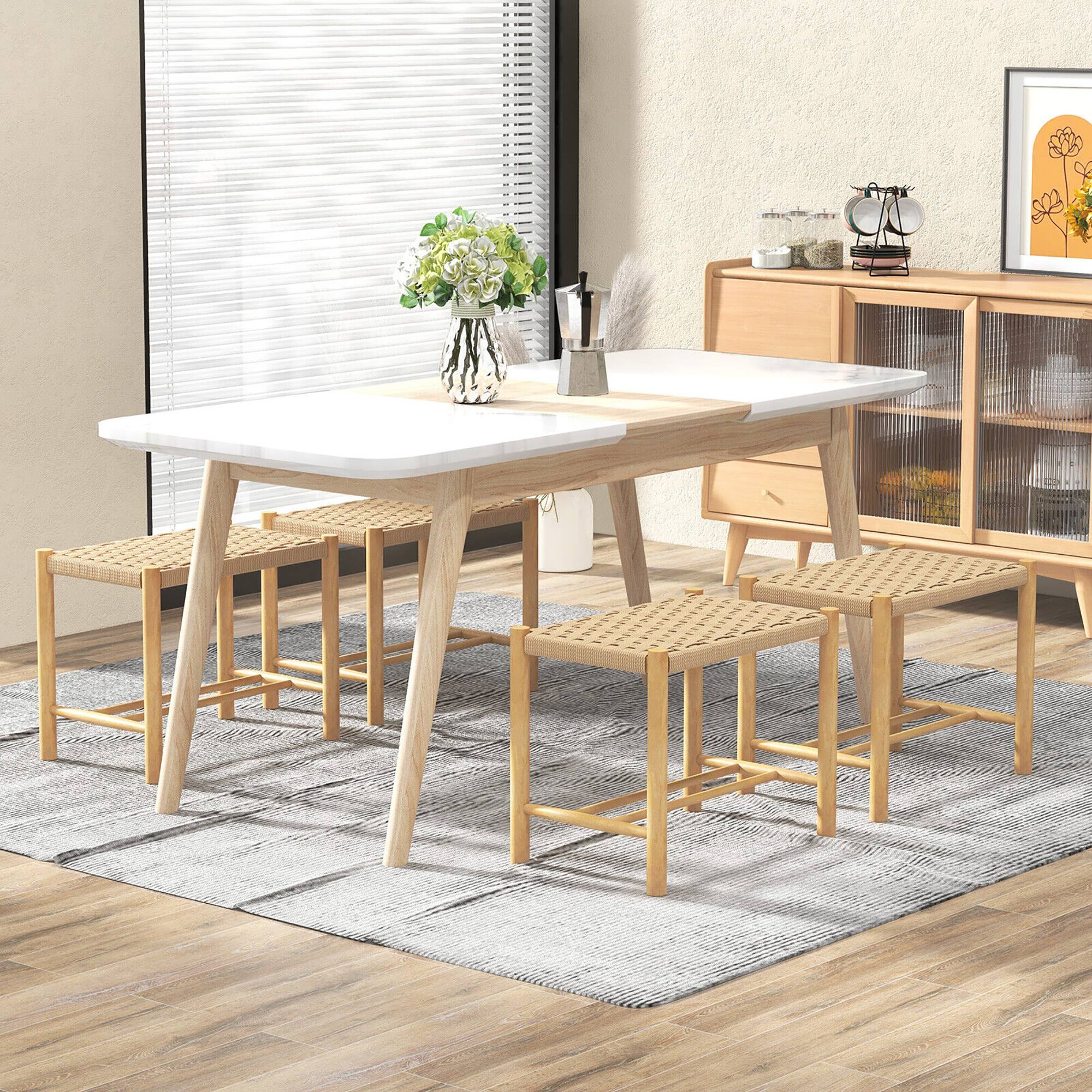 Alt View 1. Gymax - Gymax 18'' Dining Stool Set of 4 Backless w/ Rubber Wood Frame Woven Paper Seat Kitchen - Natural.