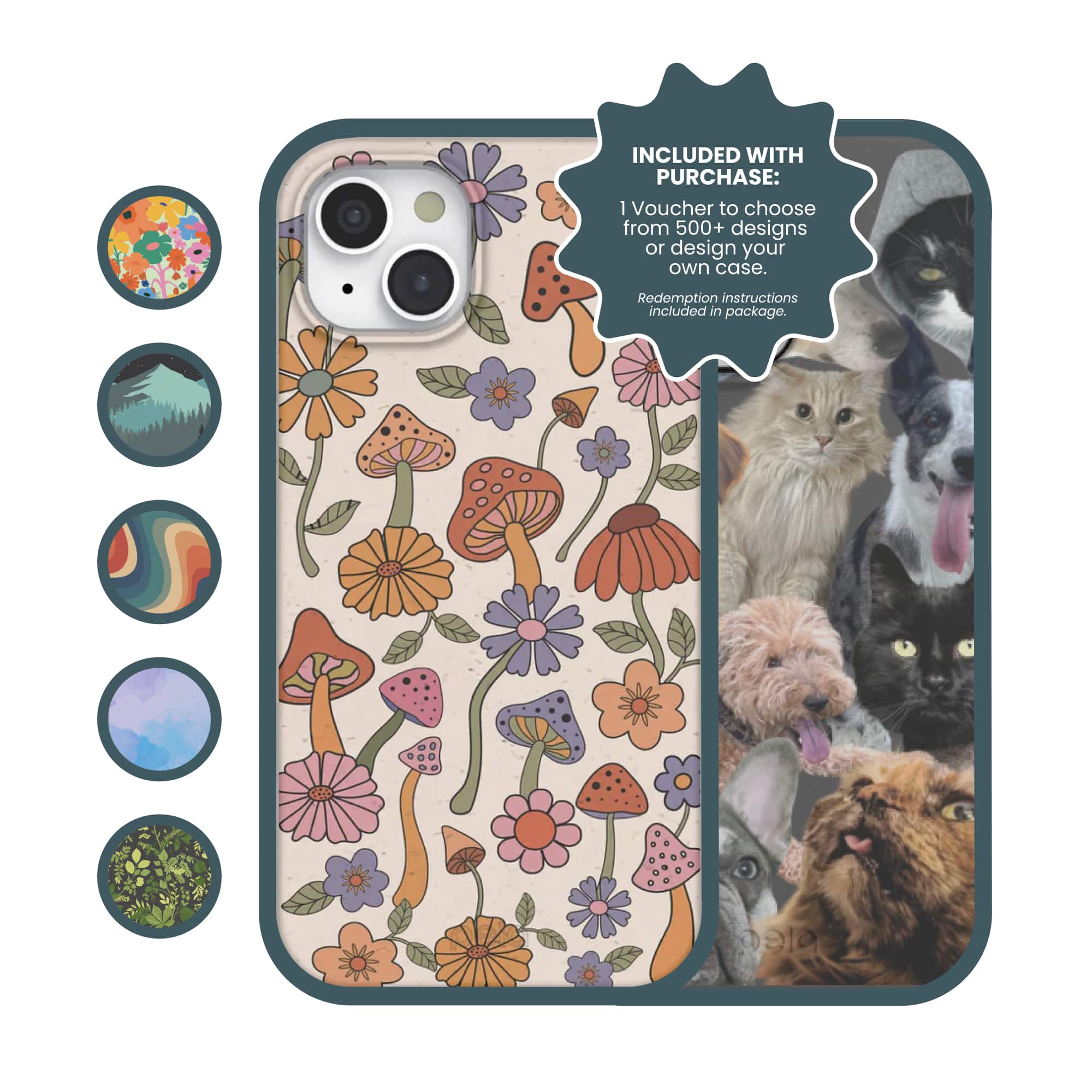 Included with purchase: 1 voucher to choose from 500+ designs or design your own case. Redemption instructions included in package.