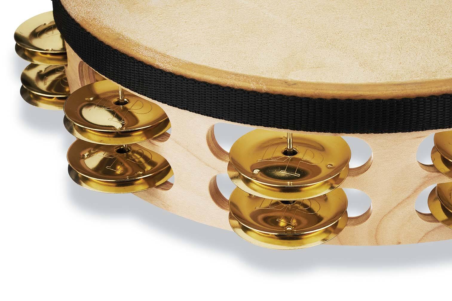 Left. Latin Percussion - Pro 10 Double Row Headed Tambourine Bag-Brass.