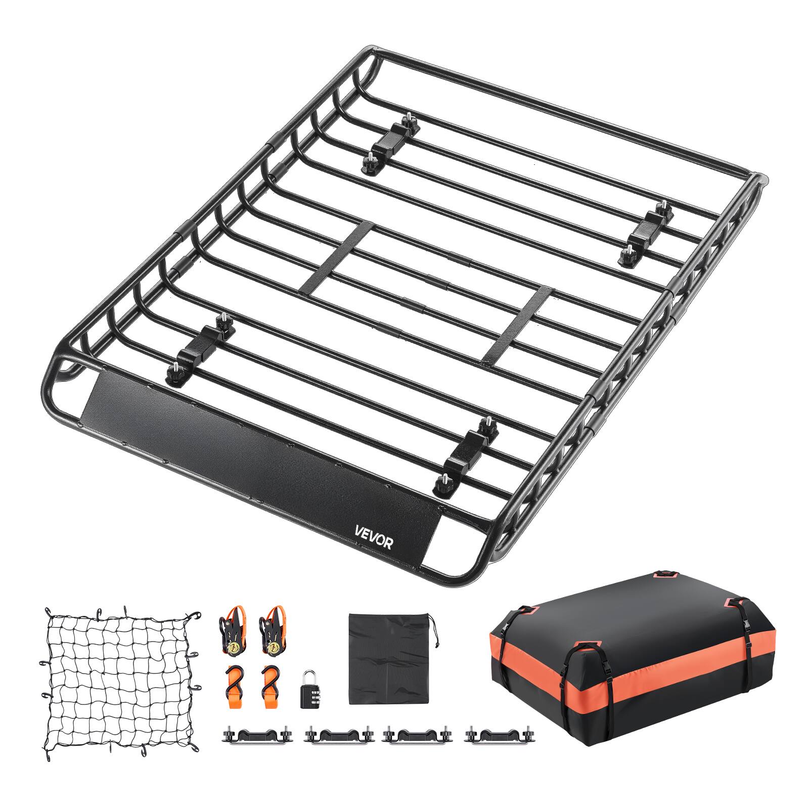 Alt View 5. VEVOR - Roof Rack Basket, 51 x 36 x 4.1 in, Universal Rooftop Cargo Carrier with 1120 x 870 x 260 mm Cargo Bag, Net - Black.