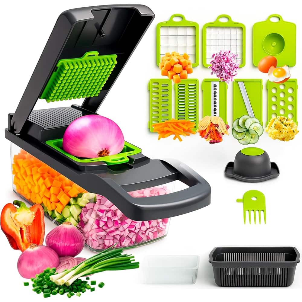 PARKER SLATER - 16-in-1 Vegetable Chopper with Container, Multifunctional Slicer, Dicer, Grater for Fruits & Vegetables - Green