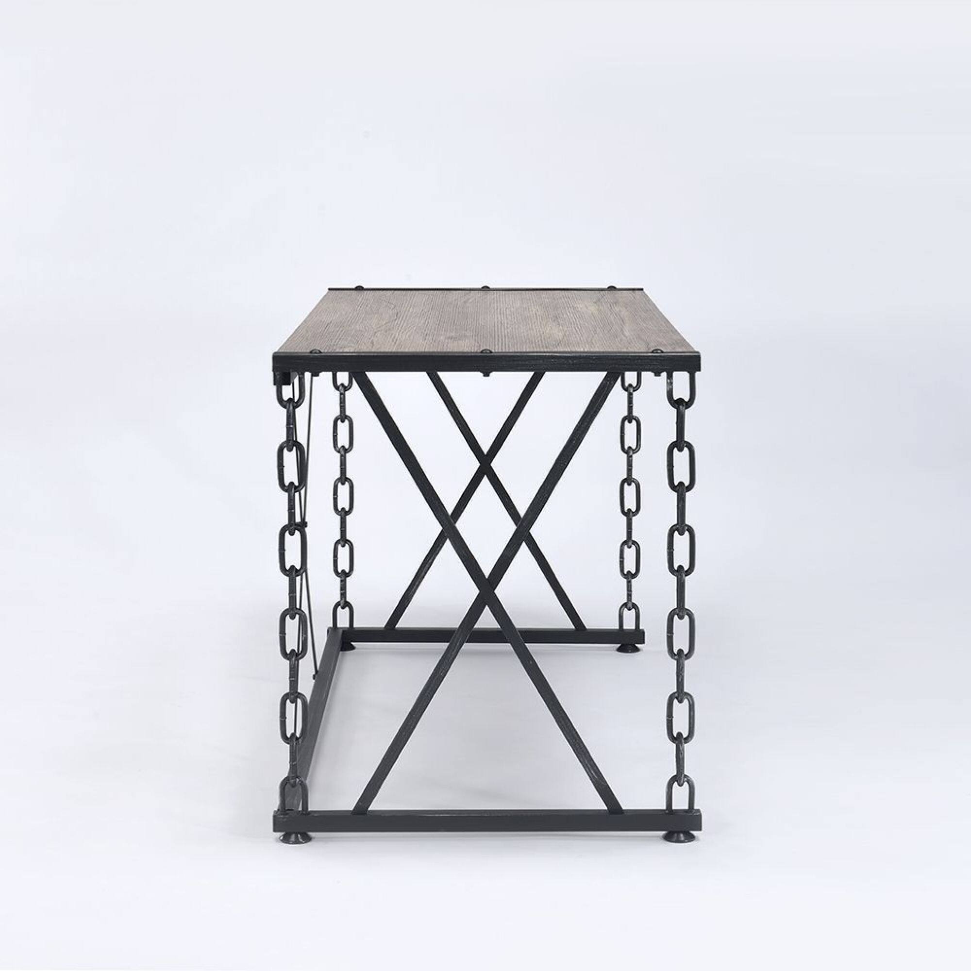 Alt View 2. GOODSILO - Rustic Console Table with Oak Finish Top and Antique Black Metal Legs for Entryway or Living Room Decor - Black+Oak.