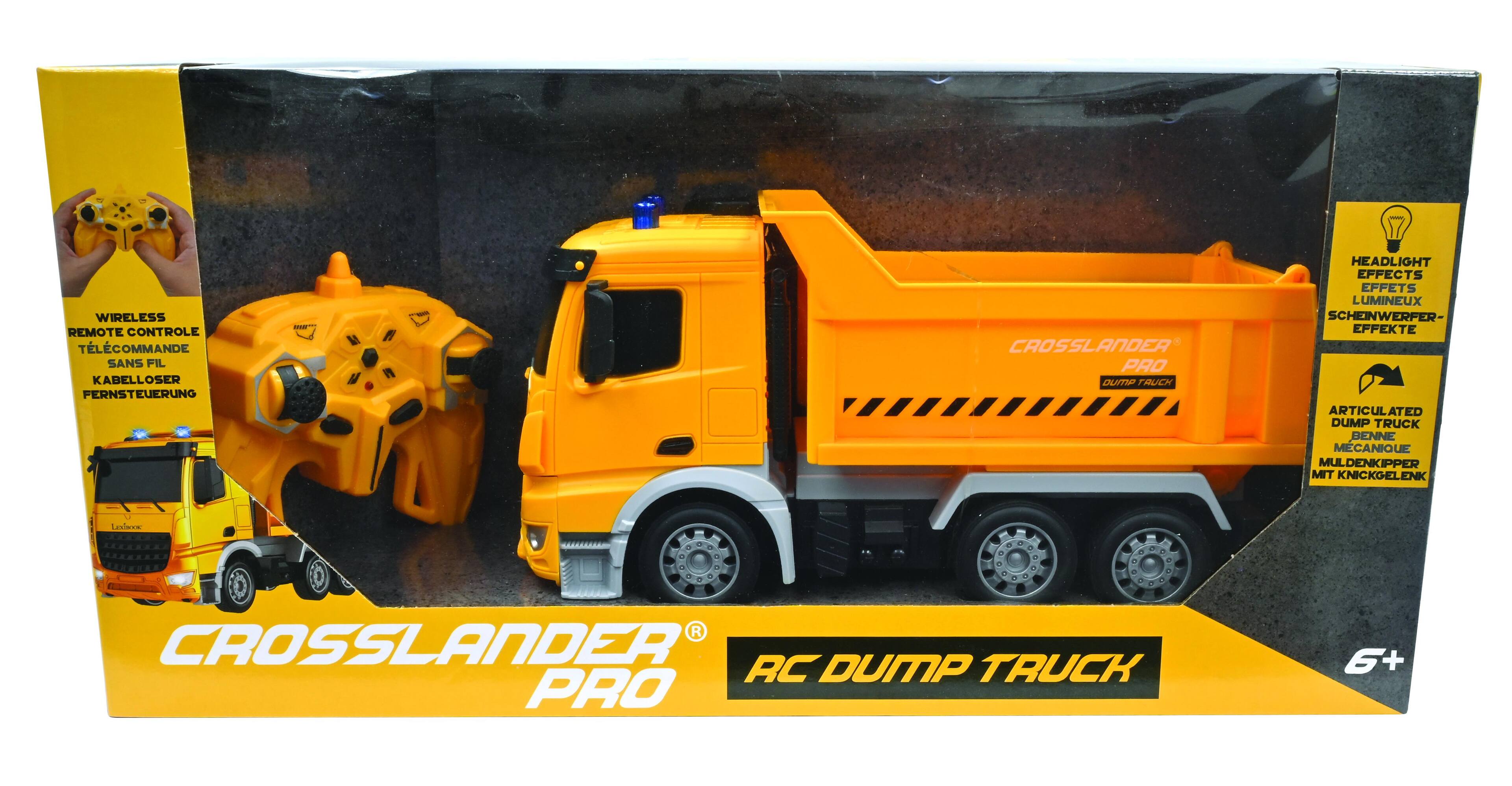 WIRELESS REMOTE CONTROL  
TELECOMMANDE SANS FIL  
KABELLOSER FERNSTEUERUNG  
ME I CROSSLANDER PRO  
DUMP TRUCK  
HEADLIGHT EFFECTS  
EFFETS LUMINEUX  
SCHEINWERFER-EFFEKTE  
ARTICULATED DUMP TRUCK  
BENNE MECANIQUE  
MULDENKIPPER MIT KNICKGELD  
Lesere  
CROSSLANDER RC DUMP TRUCK PRO 6+
