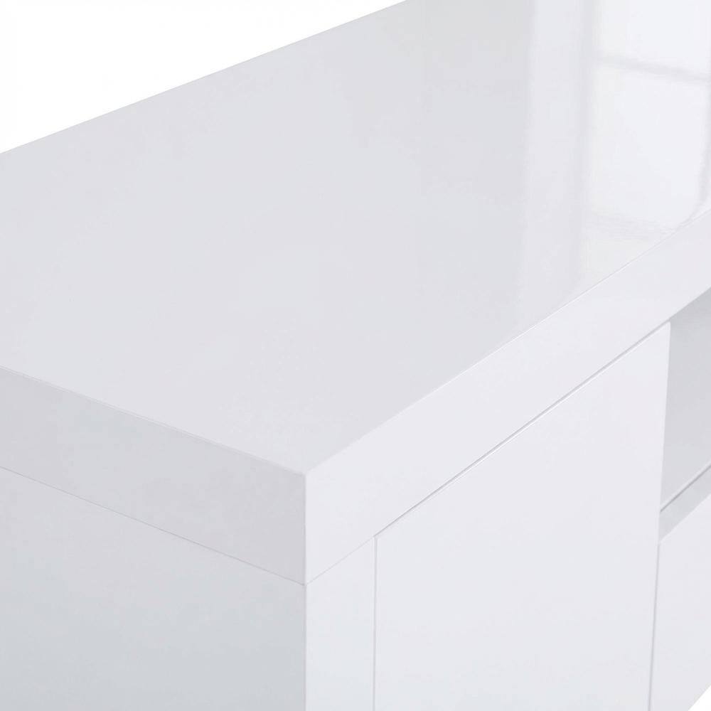 Alt View 4. FurniFact - White high gloss engineered wood TV stand with 2 doors and contemporary design - White.
