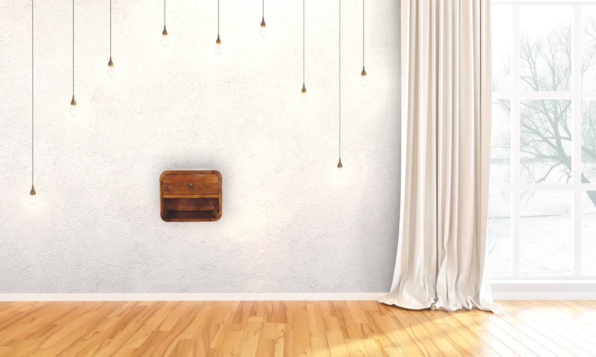 Alt View 6. Artisan Furniture - Artisan Furniture Solid Wood Mini Curve Floating nightstand, 1 Drawer, 1 Shelf, Dark Brown - Dark Brown.