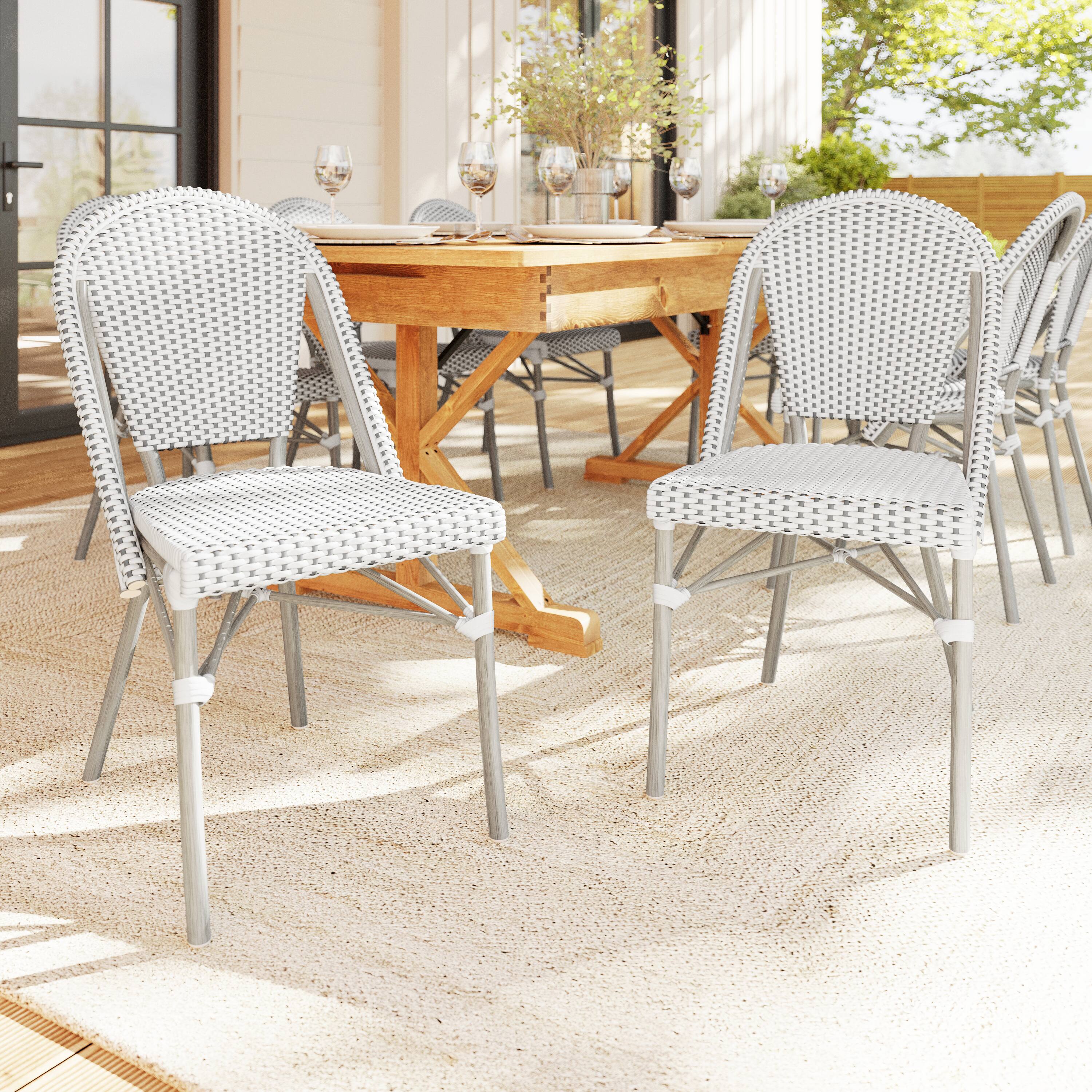 Alt View 4. Martha Stewart - Lily Pond All-Weather Stackable Patio Bistro Dining Chair - Gray & White/Gray Frame.