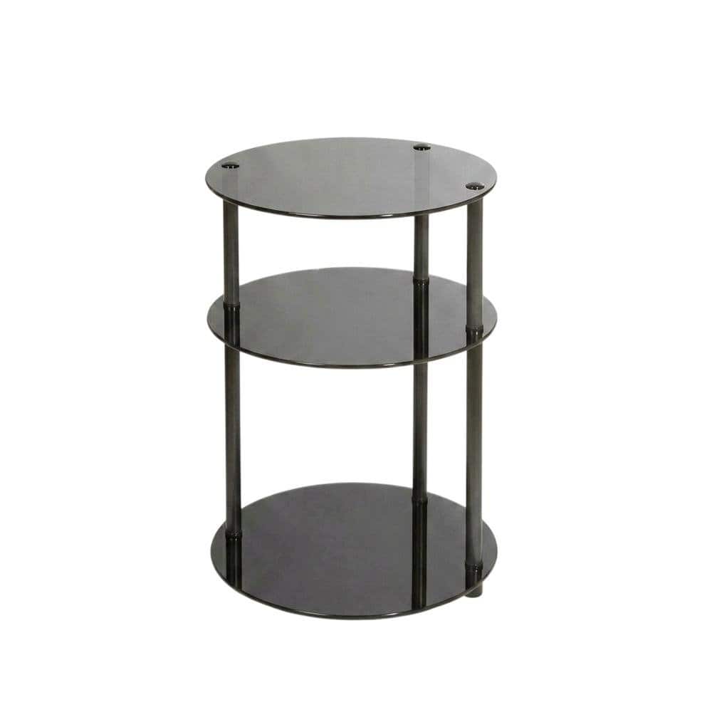 FurniFact - Glass 3-Tier Round Accent Table with Modern Design - Black