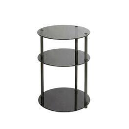 FurniFact - Glass 3-Tier Round Accent Table with Modern Design - Black