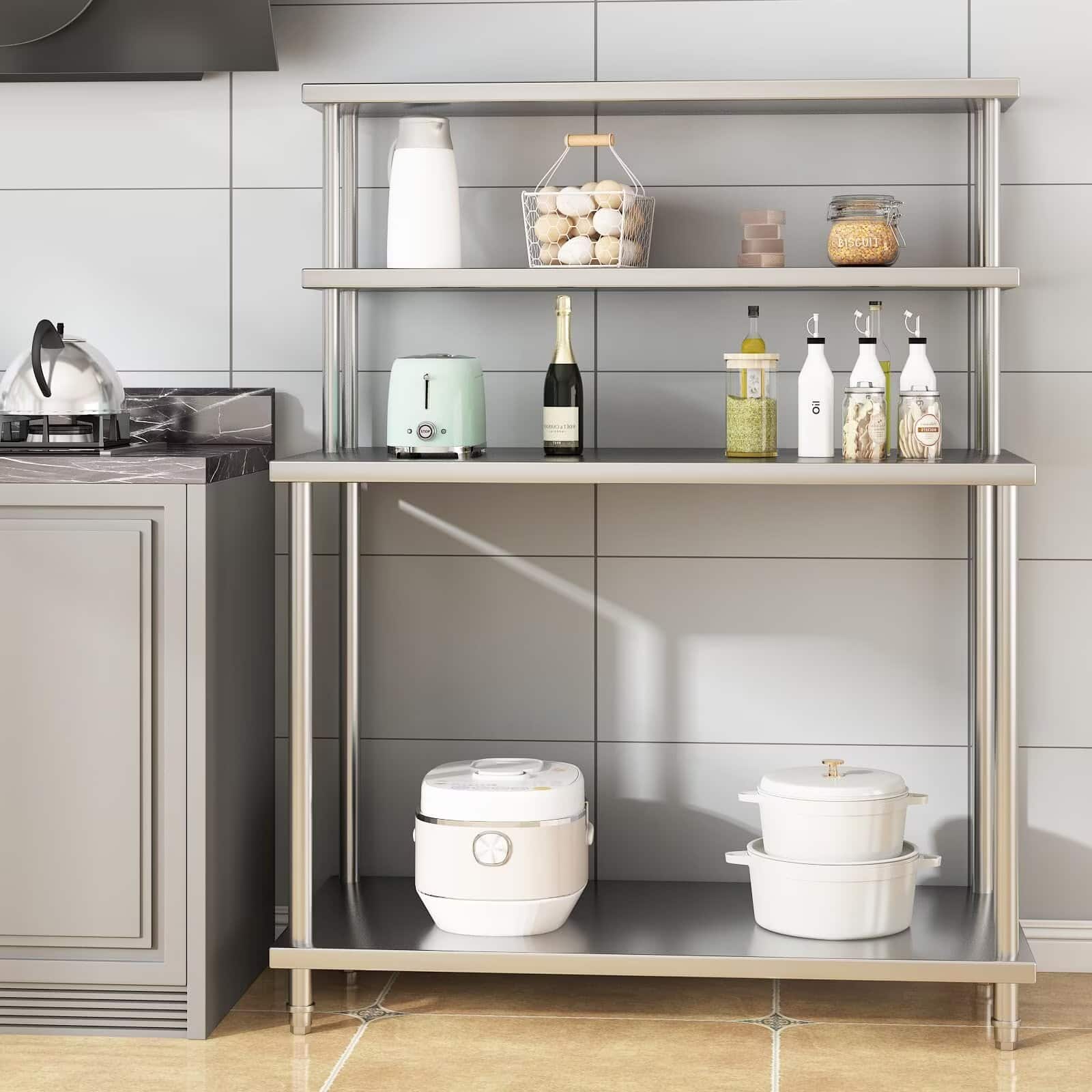 Acekool - Stainless Steel Double Overshelf, 48x24 Inch Heavy Duty Commercial 2 Tier Shelf