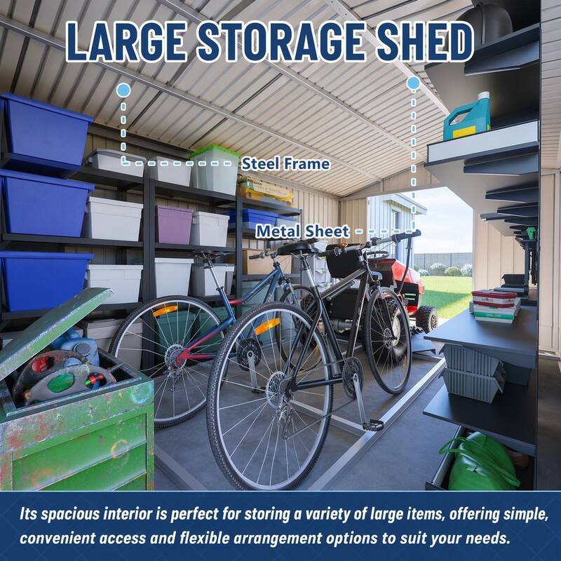 LARGE STORAGE SHED

Steel Frame
Metal Sheet

Its spacious interior is perfect for storing a variety of large items, offering simple, convenient access and flexible arrangement options to suit your needs.