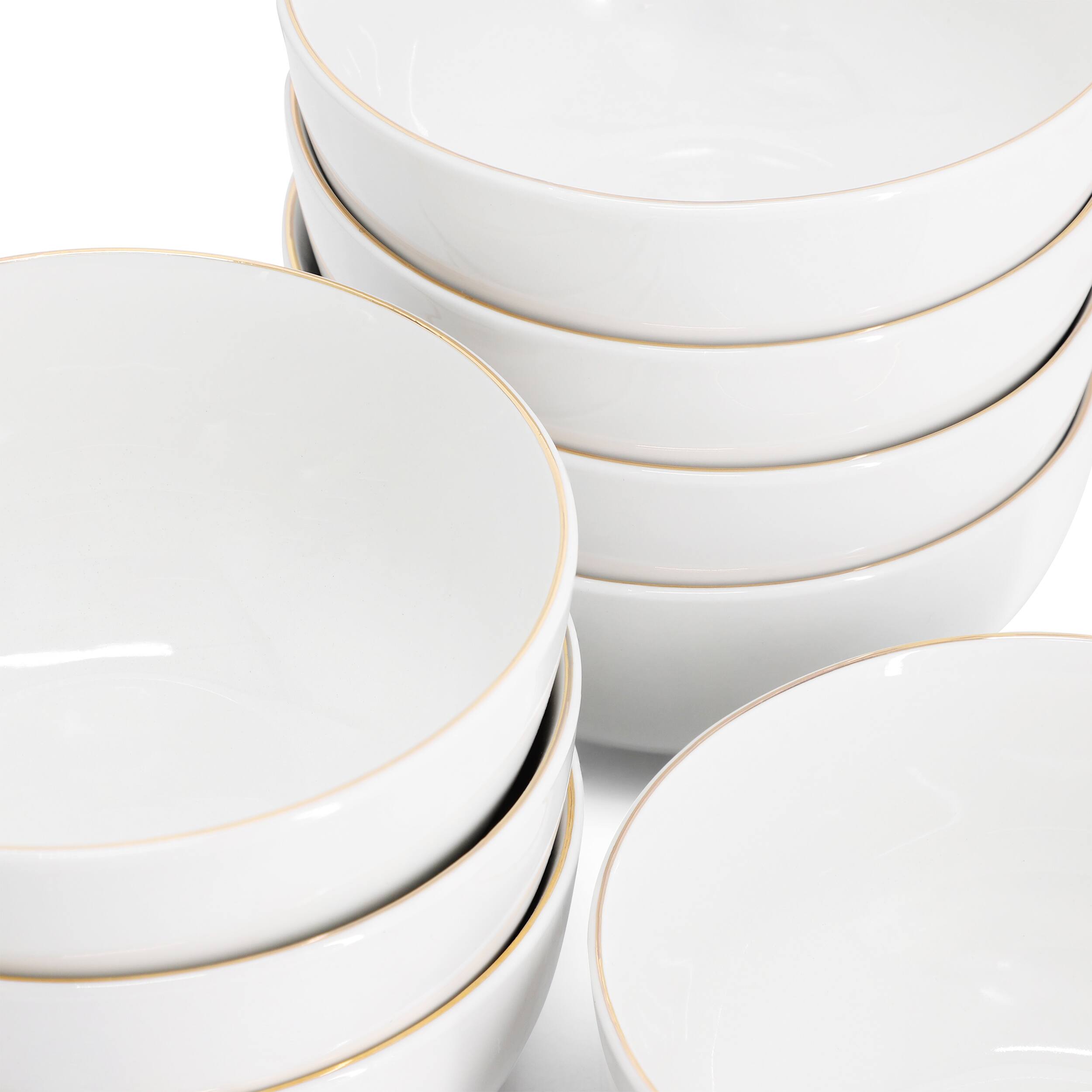 Alt View 2. Gibson - Gibson Home Ogalla 8 Piece Fine Ceramic 6 Inch 22 Ounce Cereal Bowl Set in White with Gold Rim - White.