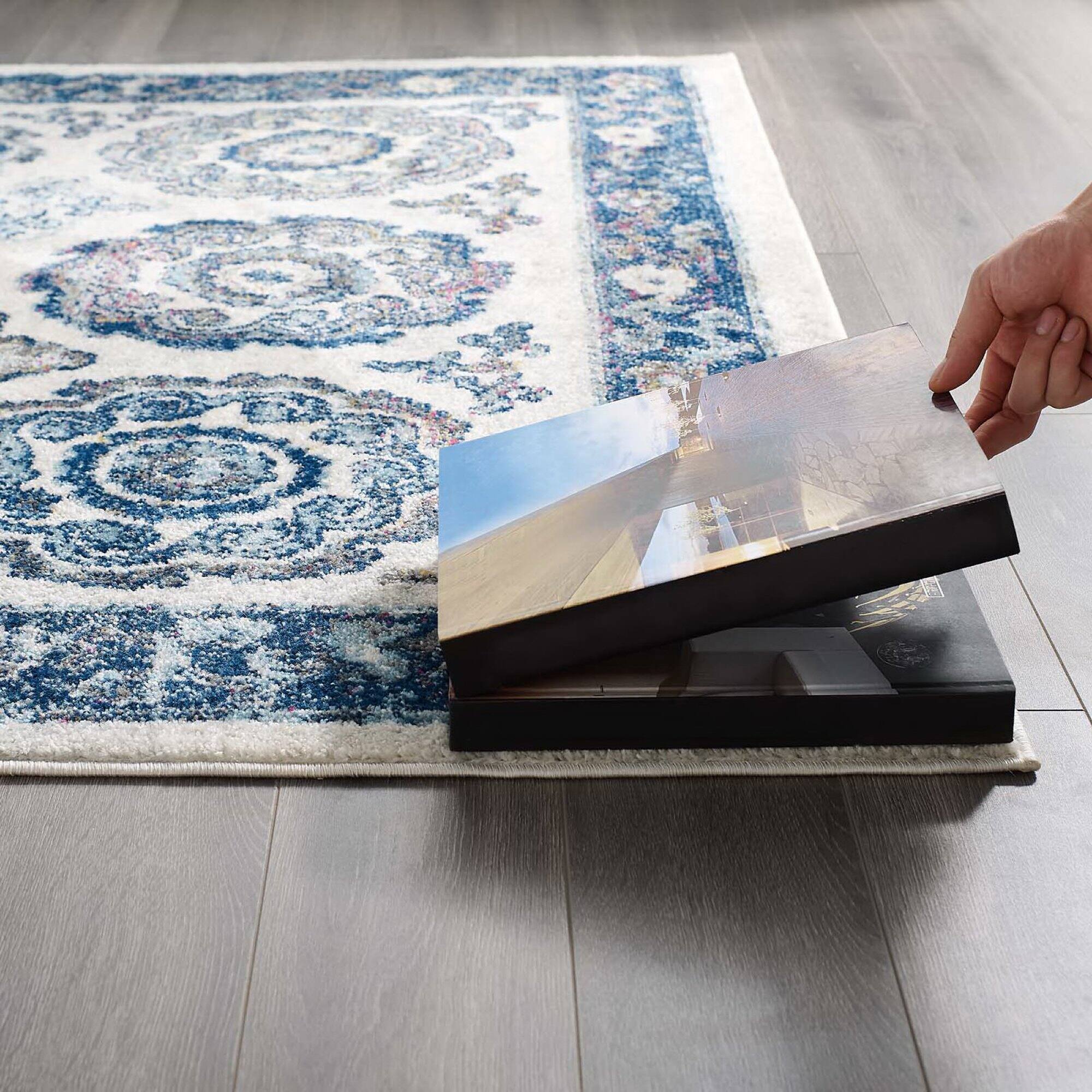 Left. Modway - Entourage Odile Distressed Floral Moroccan Trellis Area Rug - Ivory and Blue.