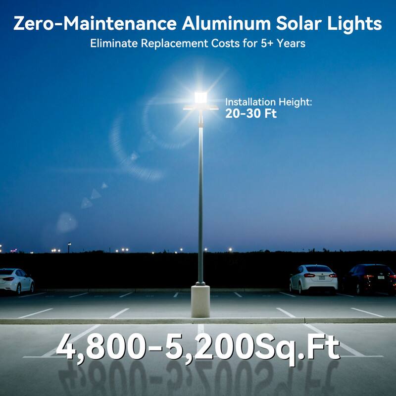 Zero-Maintenance Aluminum Solar Lights  
Eliminate Replacement Costs for 5+ Years  

Installation Height: 20-30 Ft  

4,800-5,200 Sq.Ft  

#2R00-25002