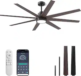 Akofun - 72in 8-Blade Ceiling Fan Light w/Remote, Dimmable LED, Reversible DC Motor, 6 Speed Timer, Indoor & Outdoor - Black&Walnut