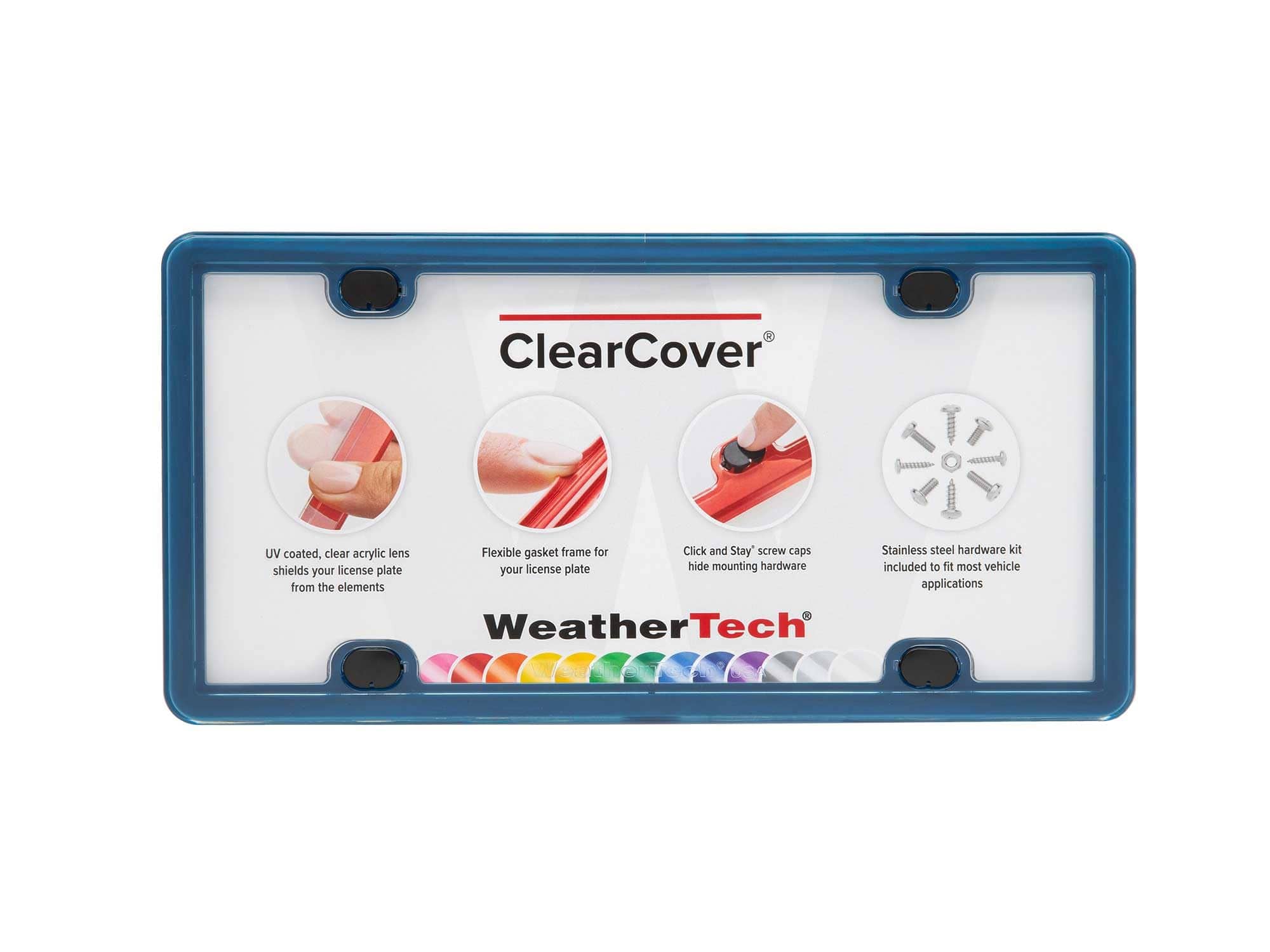 WeatherTech - ClearCover | License Plate Frame with Clear Cover Lens, Multi-Flex Gasket and Stainless Steel Hardware - Navy Blue