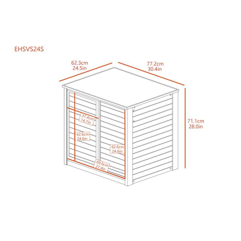 EHSV24S

- 62.3cm 24.5in
- 77.2cm 30.4in
- 71.1cm 28.0in
- 37.4cm 14.7in
- 62.6cm 24.6in
- 69.6cm 27.4in