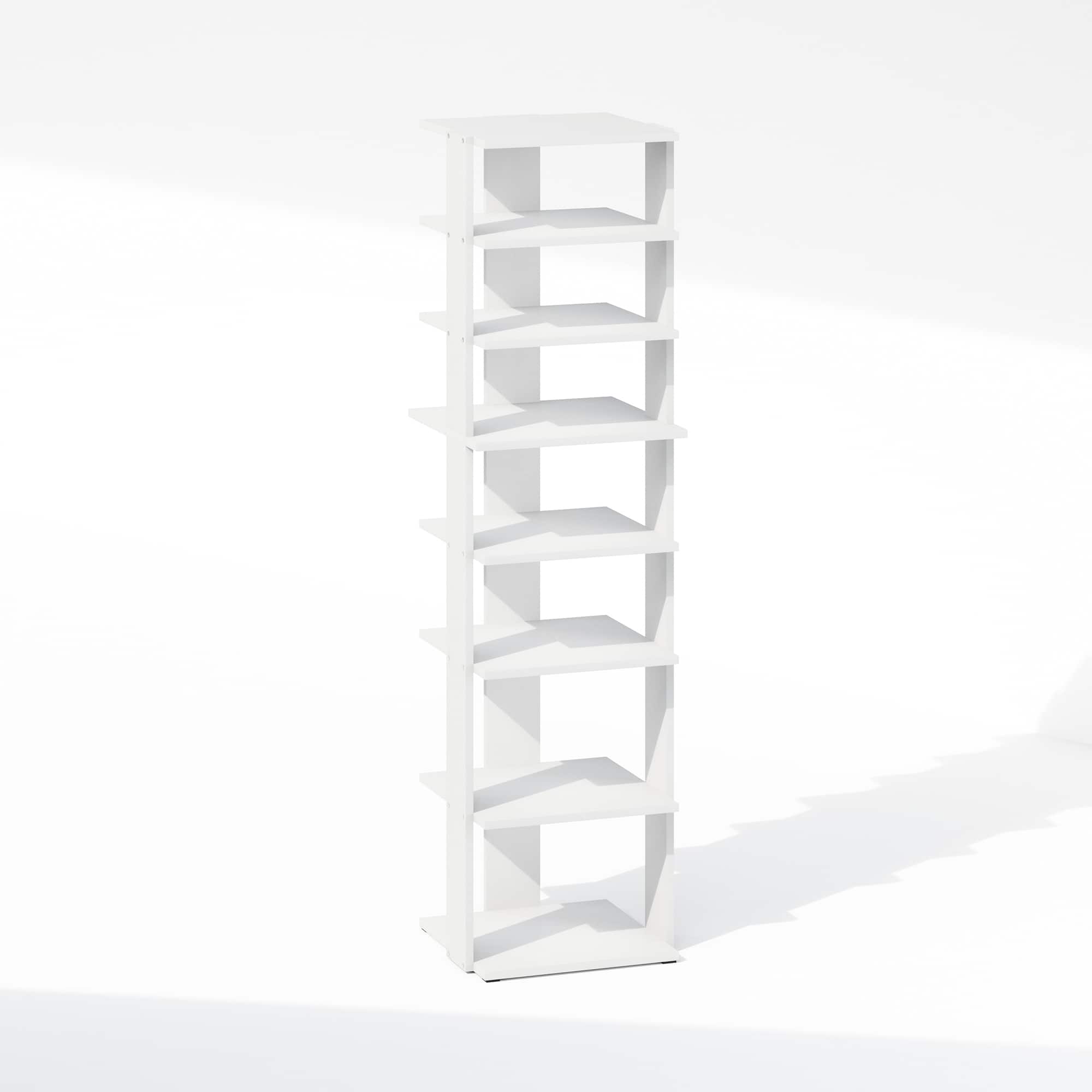 Furinno - Compact 8-Tier Vertical Space Saving Free Standing Corner Shelf, Display Rack, White - White