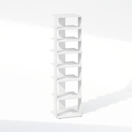 Furinno - Compact 8-Tier Vertical Space Saving Free Standing Corner Shelf, Display Rack, White - White