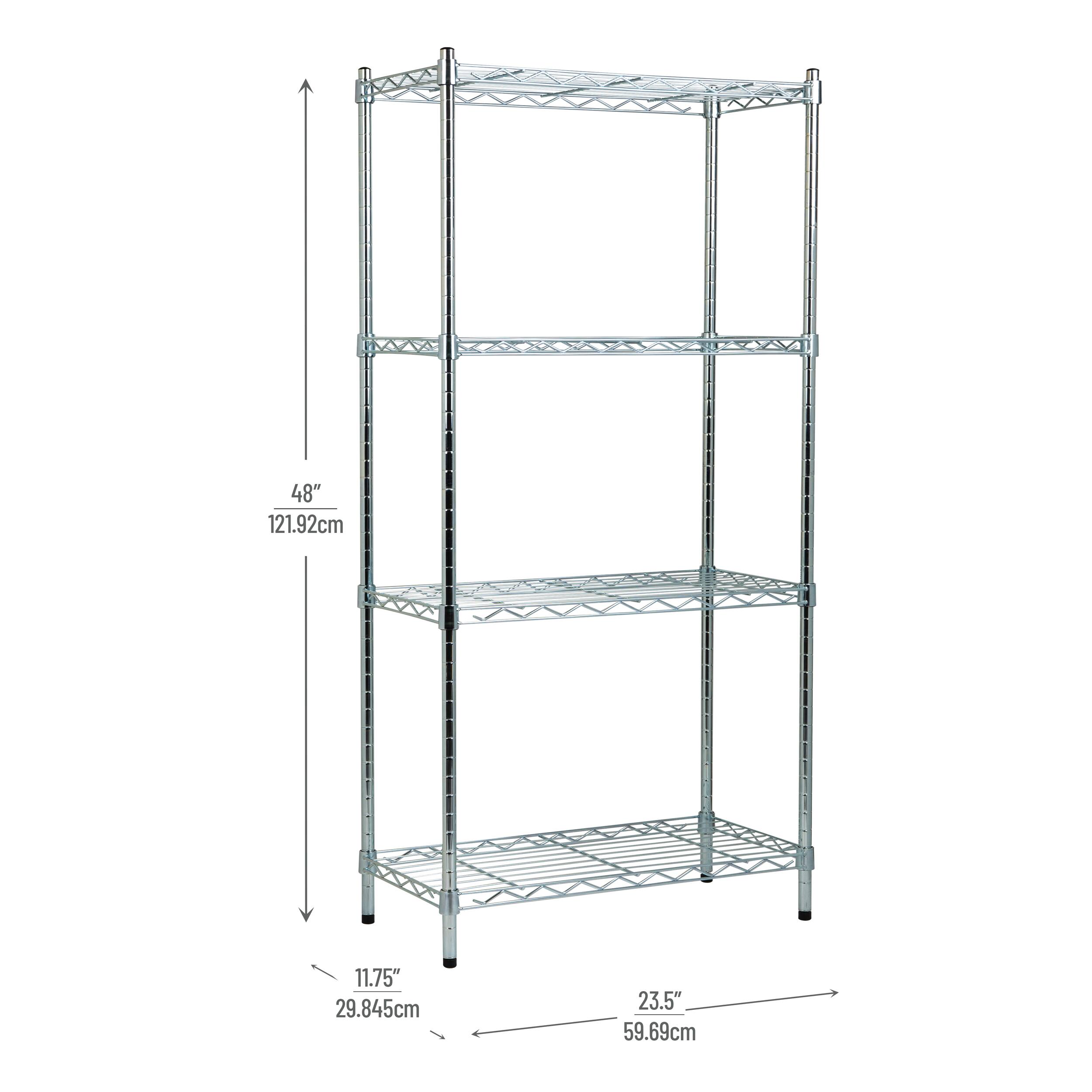 Left. Mind Reader - Storage Shelves, Garage Shelving, Storage Shelf, Pantry Org, Adjustable, Metal, 23.5"L x 11.75"W x 48"H - Silver.