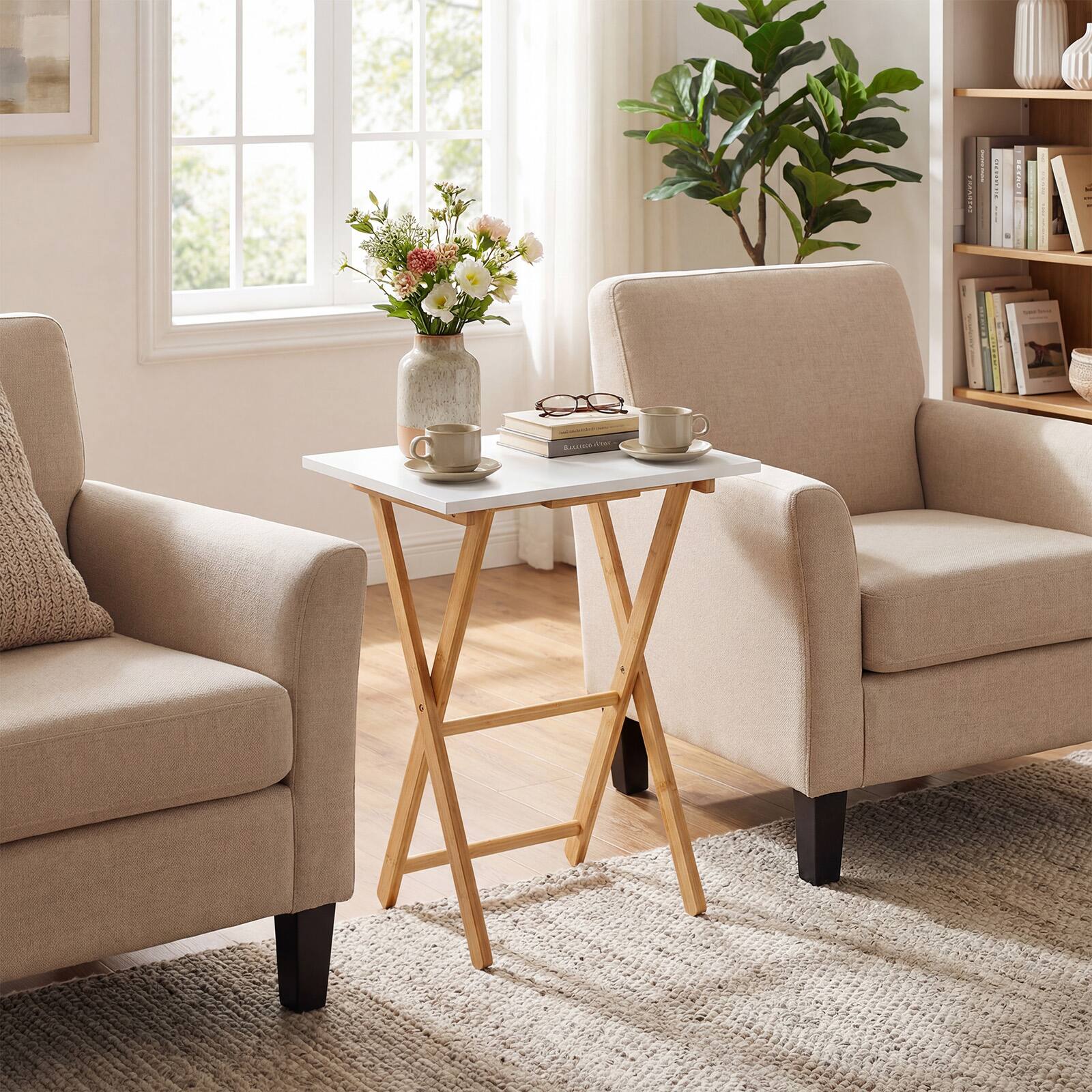 Alt View 4. Gymax - Gymax Folding TV Tray Tables Set of 2 Bamboo Snack Table for Small Spaces Bedroom - Yellow.