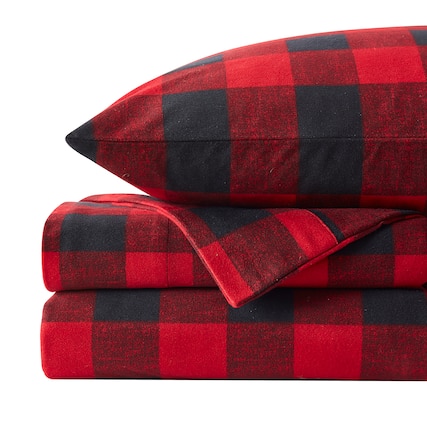 Front. Sweet Home Collection - Buffalo Plaid Printed Extra Deep Pocket Flannel Sheet Set - King - Buffalo Check.