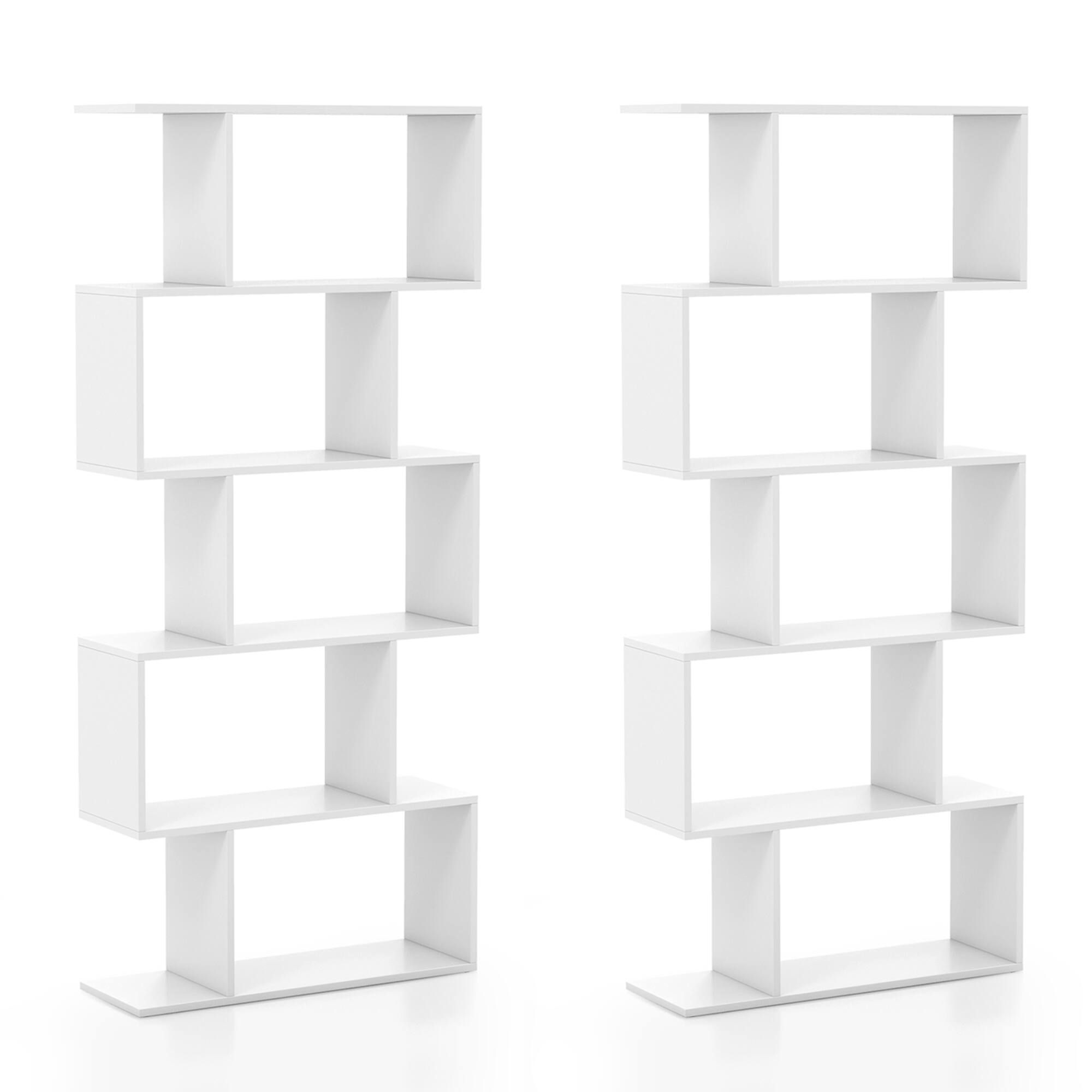 Alt View 9. Costway - Costway 2 PCS 5-Tier Bookshelf Geometric S-Shaped Bookcase Room Divider Storage Display - White.