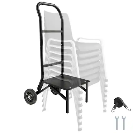 Front. VEVOR - Folding Chair Rack, 150 LBS Capacity, Chair Cart for Stacking 10 Chairs, Multi-Function Metal Chair Storage Dolly - Black.