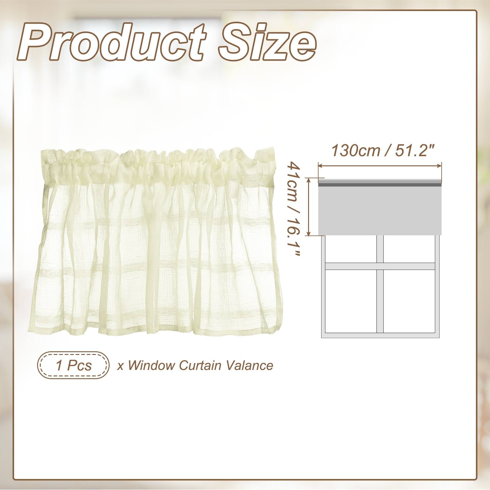 Product Size: 130cm / 51.2" x 41cm / 16.1"  
1 Pcs x Window Curtain Valance