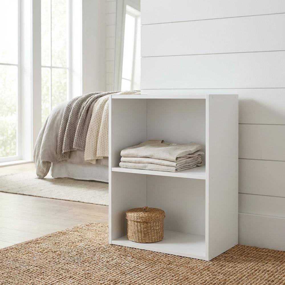 Alt View 3. FurniFact - Wooden 2-Tier Open Shelf Closet and Clothing Storage Organizer - White.