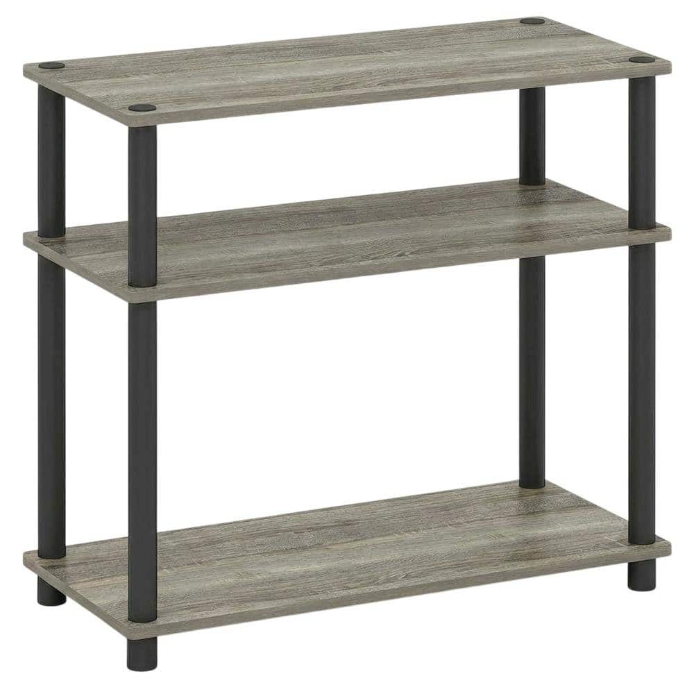 FurniFact - Grey Oak 3-Tier Side & Bedside Table with Modern Design - Grey Oak/Black