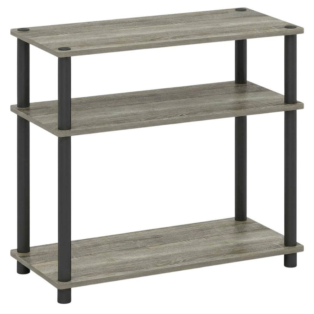 Front. FurniFact - Grey Oak 3-Tier Side & Bedside Table with Modern Design - Grey Oak/Black.