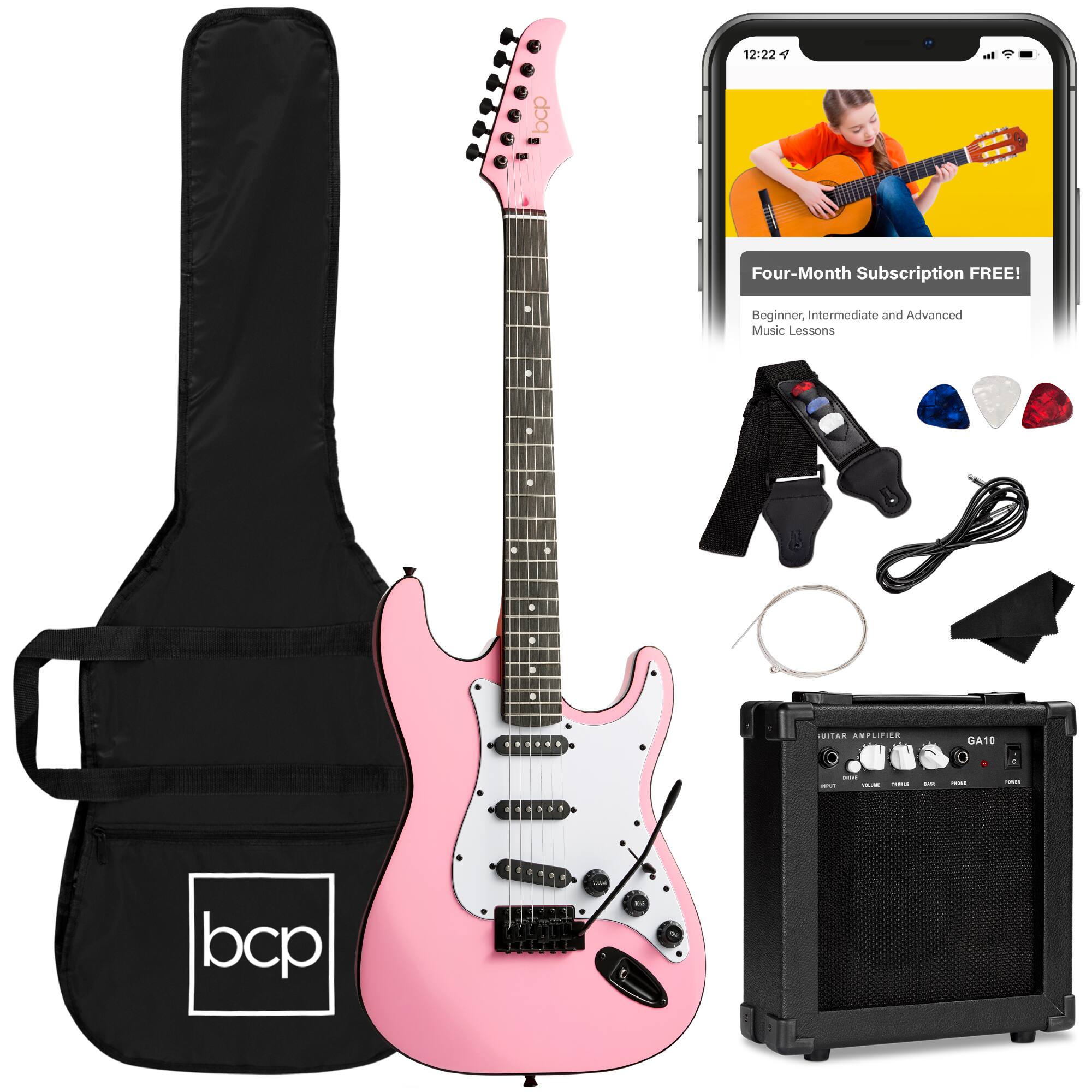 Best Choice Products - 39in Full Size Beginner Electric Guitar Kit with Case, Strap, Amp, Whammy Bar - Pink