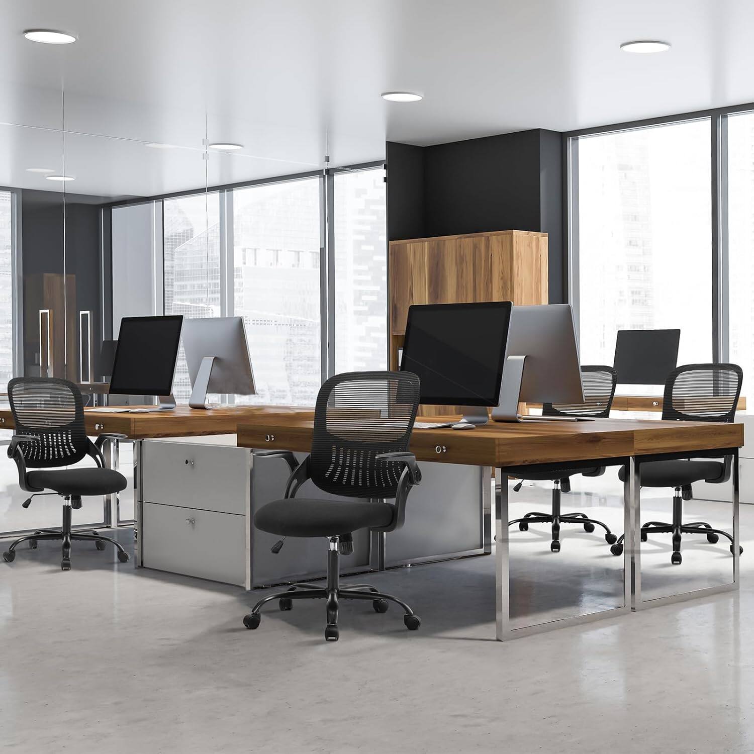 Angle. AOITUN - Office Computer Desk Chair, Ergonomic Mid-Back Mesh Rolling Work Swivel Task Chairs with Wheels, Black - Black.