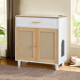 Pefilos - 31" Cat Litter Box Enclosure with Scratching, Modern Cat House and Storage Side Table for Indoor Cats