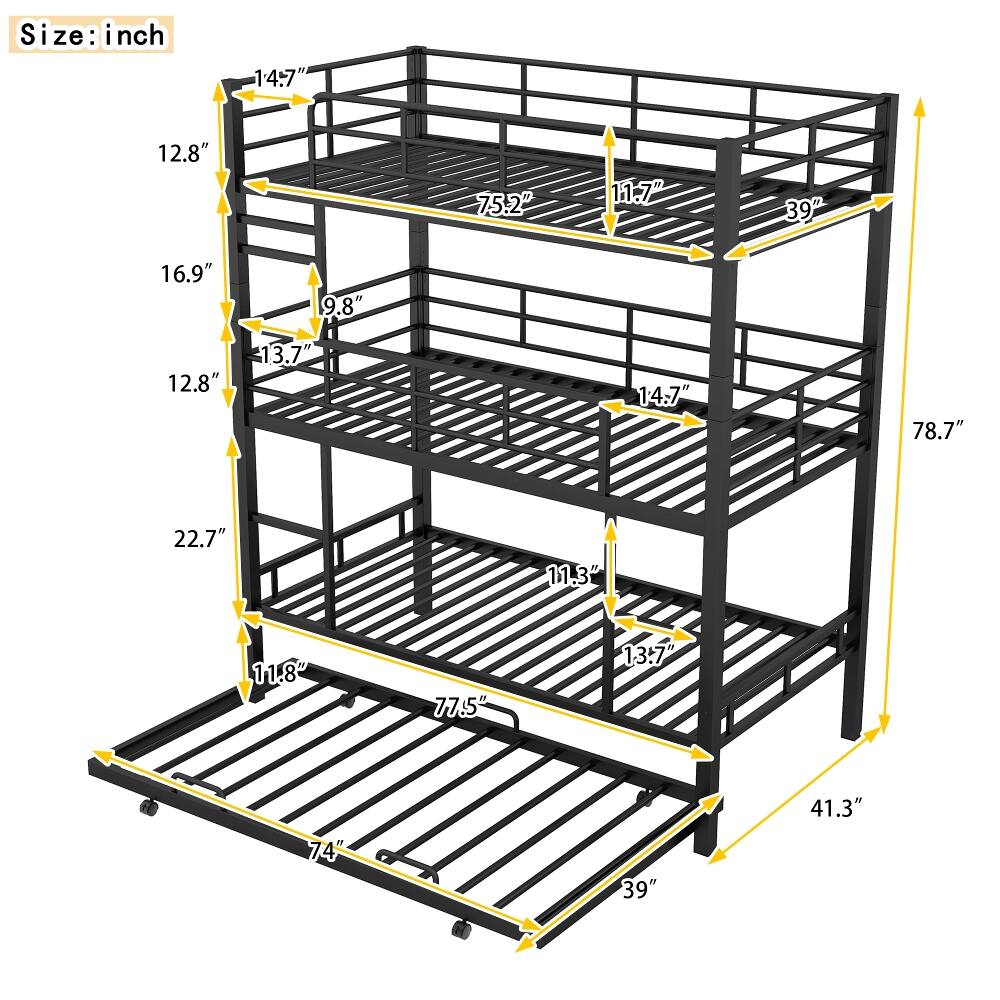 Size: inch  
14.7"  
12.8"  
75.2"  
11.7"  
39"  
16.9"  
9.8"  
12.8"  
13.7"  
14.7"  
78.7"  
22.7"  
11.3"  
11.8"  
77.5"  
13.7"  
74"  
39"  
41.3"