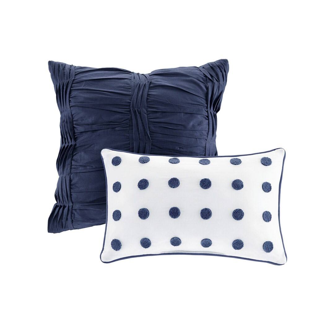 Alt View 3. Gracie Mills - Gracie Mills Mikel Chenille Dot Cotton Jacquard Comforter Set with Euro Shams and Throw Pillows - Navy.