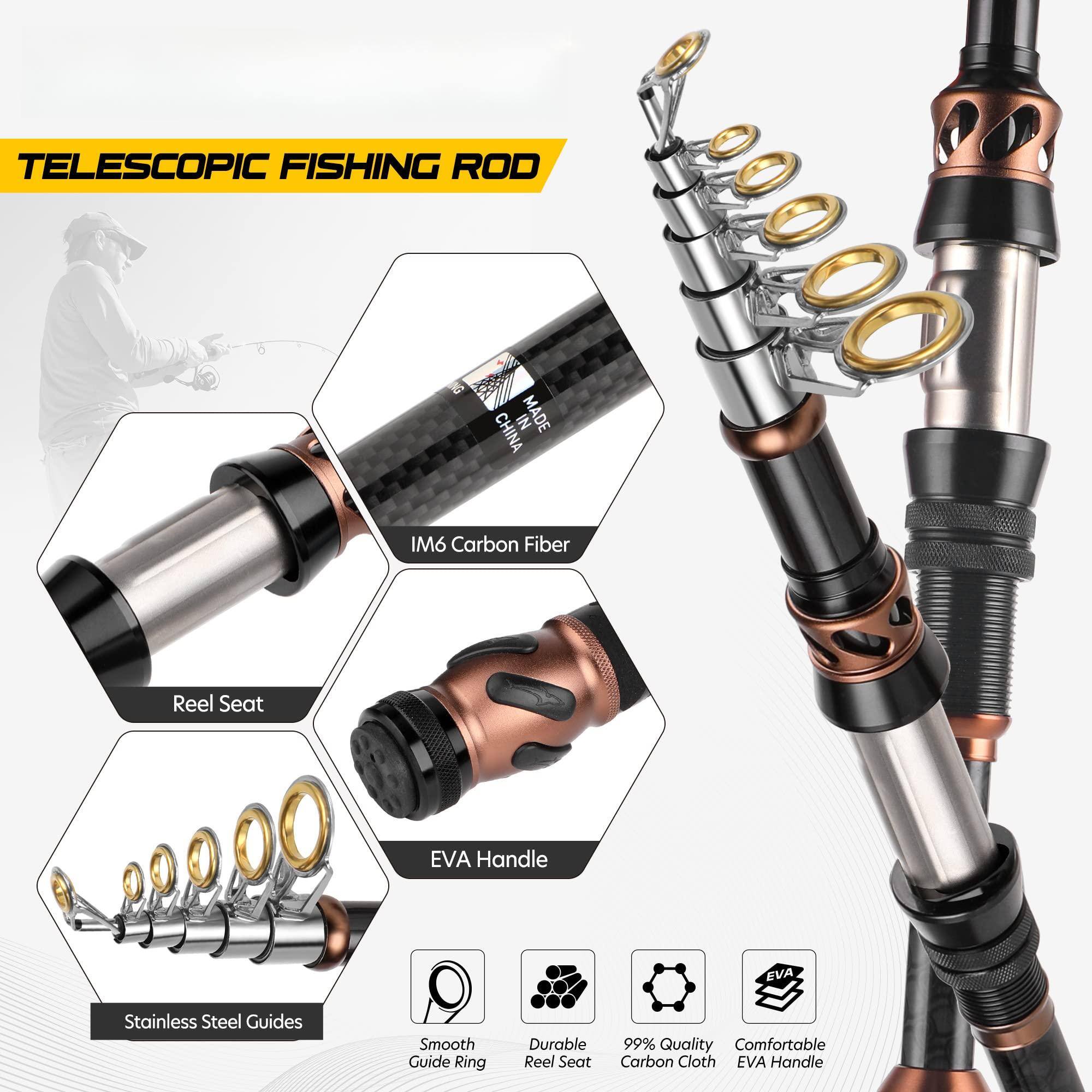 TELESCOPIC FISHING ROD

- IM6 Carbon Fiber
- Reel Seat
- EVA Handle
- Stainless Steel Guides
- Smooth Guide Ring
- Durable Reel Seat
- 99% Quality
- Comfortable Carbon Cloth EVA Handle