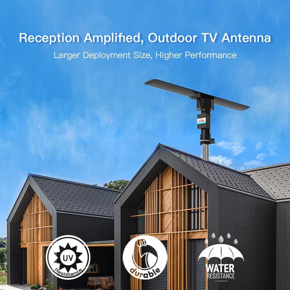 Winado - 990 Miles Outdoor Amplified TV Antenna 1080P 4K HDTV 30dB UHF/VHF 360°(Does not include the support rod) - Black