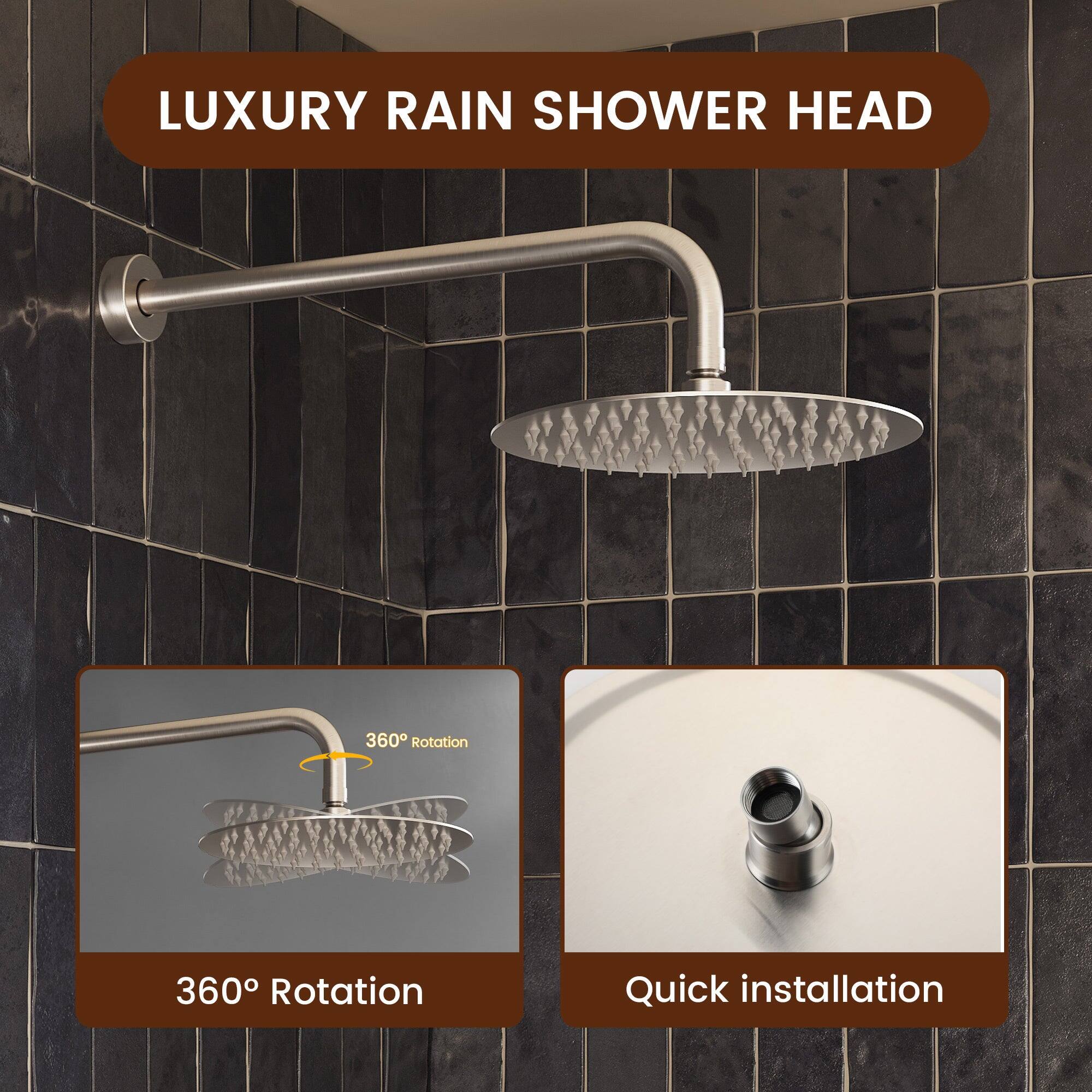 LUXURY RAIN SHOWER HEAD, 360° Rotation, Quick installation