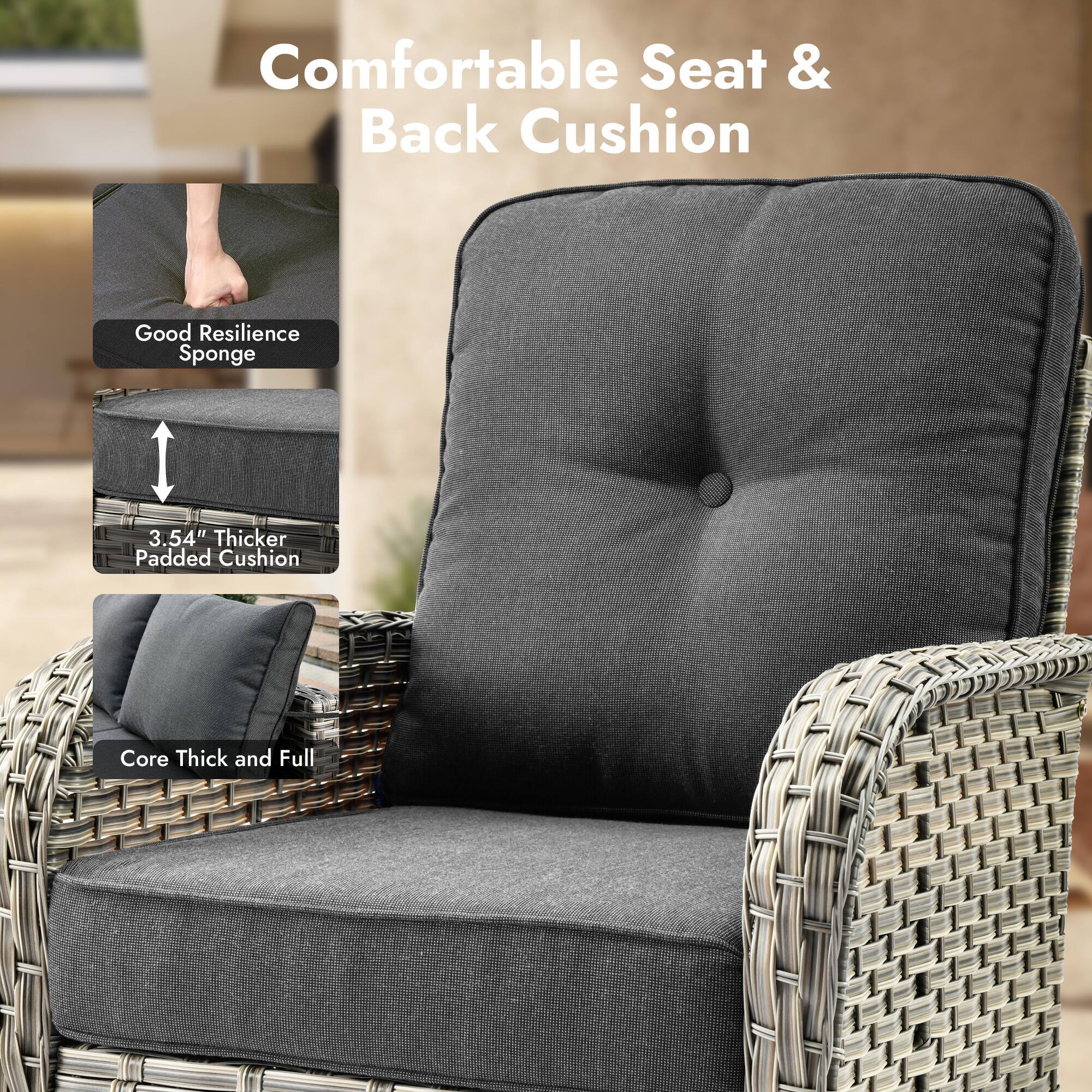 Comfortable Seat & Back Cushion

- Good Resilience Sponge
- 3.54" Thicker Padded Cushion
- Core Thick and Full
