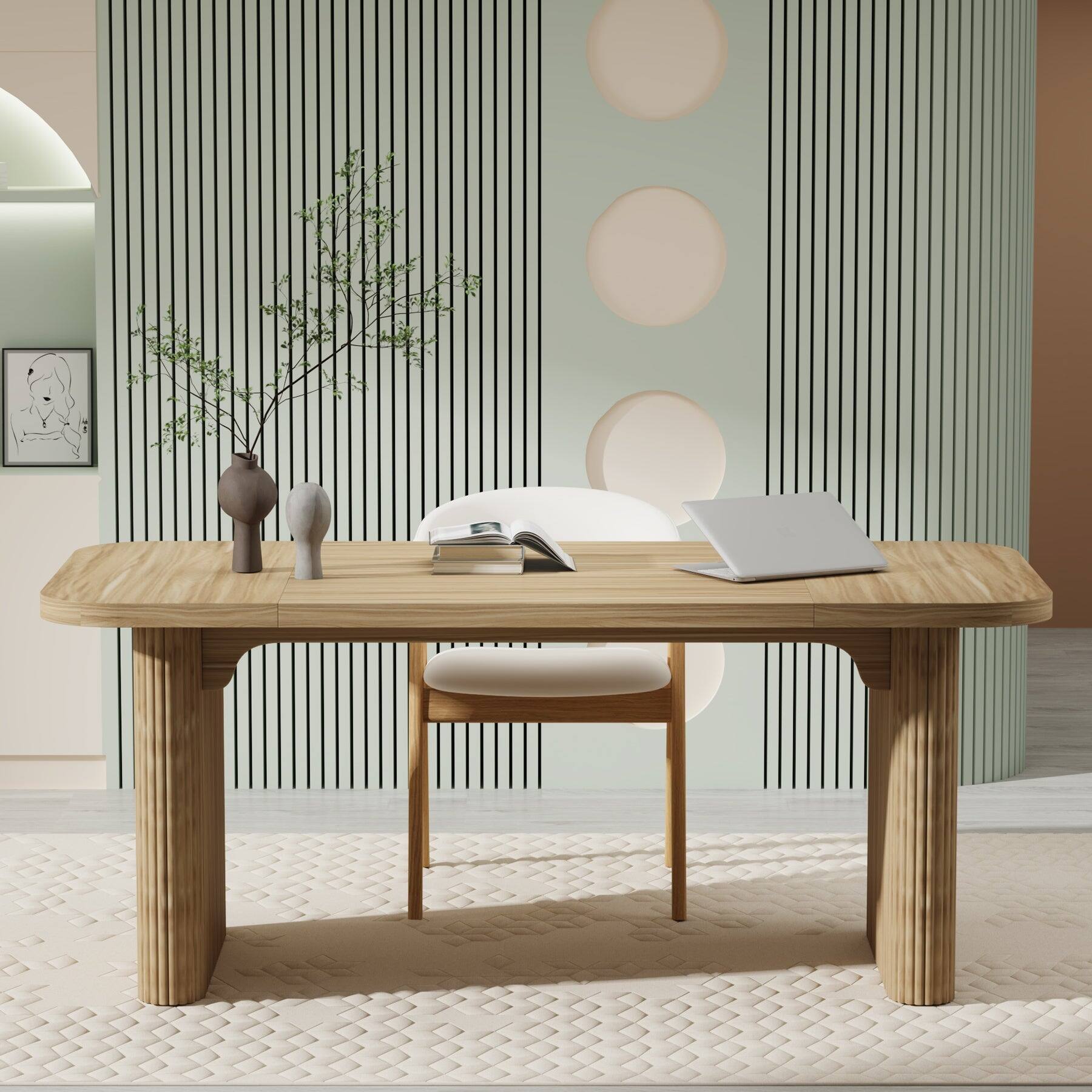 Back. Tribesigns - Office Executive Desk with Engineered Wood Construction, Rectangular Top, for Computer Work and Writing in Home Offices - Light Brown.