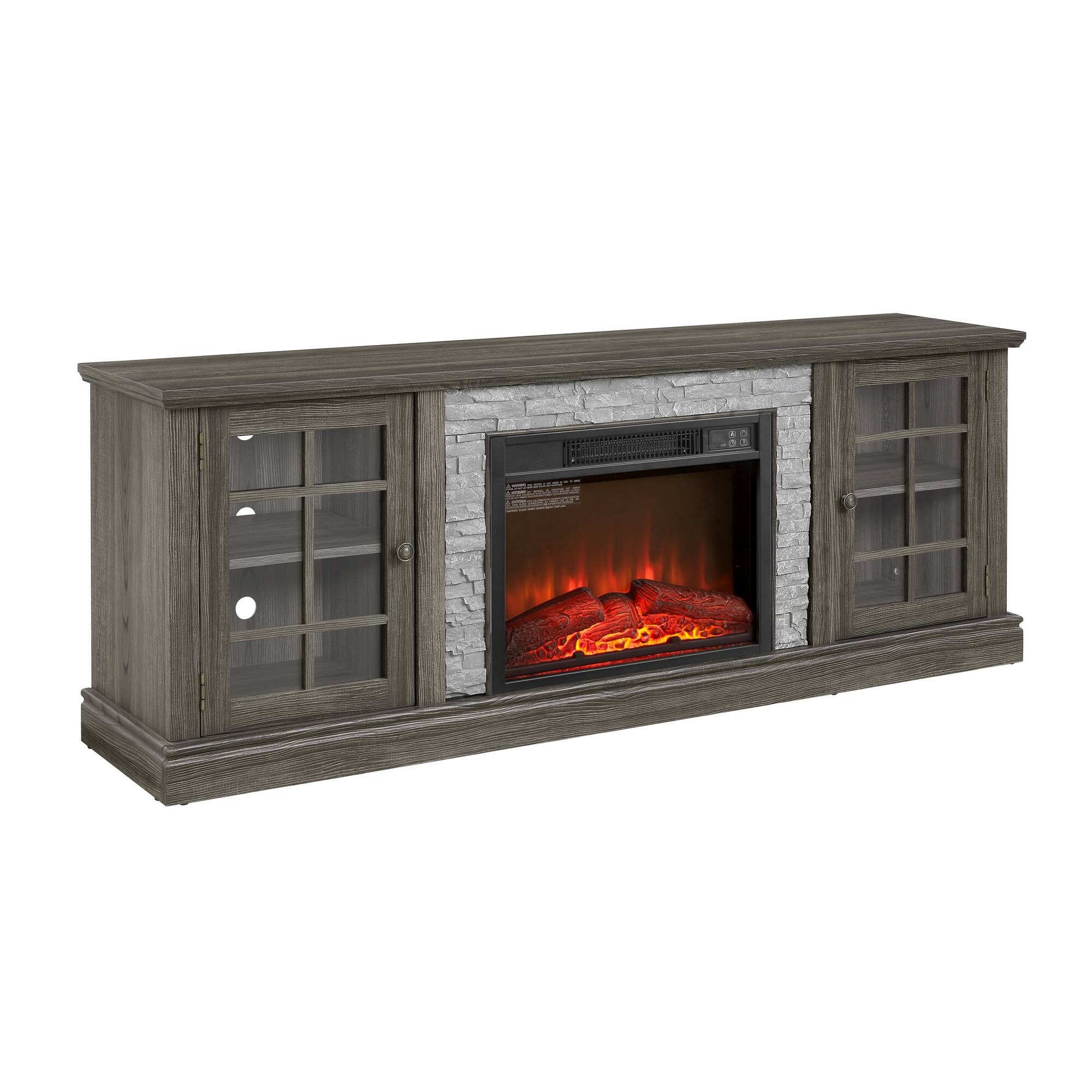 Alt View 1. Boyel Living - 70.12-in Gray Electric Fireplace TV Stand with 23-in Insert 2-Door Storage and Faux Stone Surround - Grey.