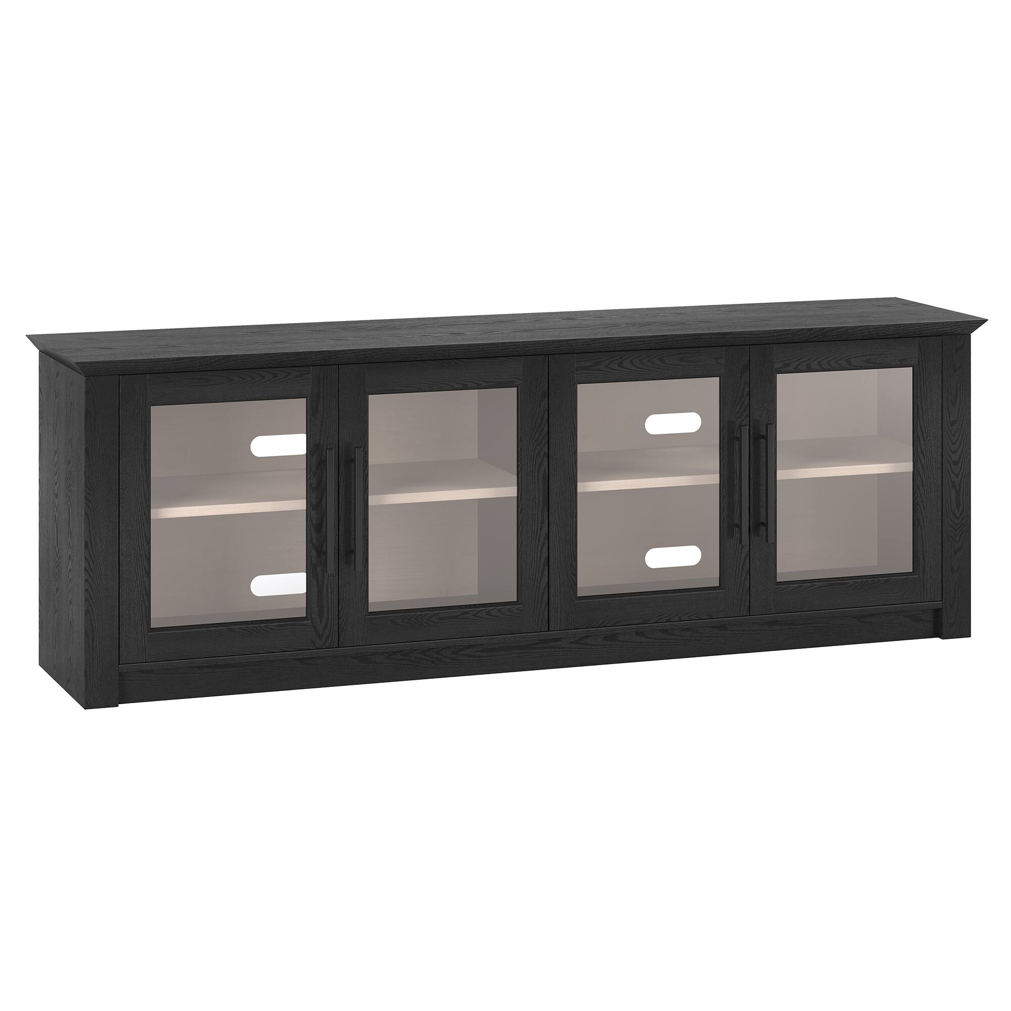 Front. Hudson&Canal - Thornwell Rectangular TV Stand for TV's up to 78" with Glass Doors in Black Grain/Alder White - Black Grain/Alder White.