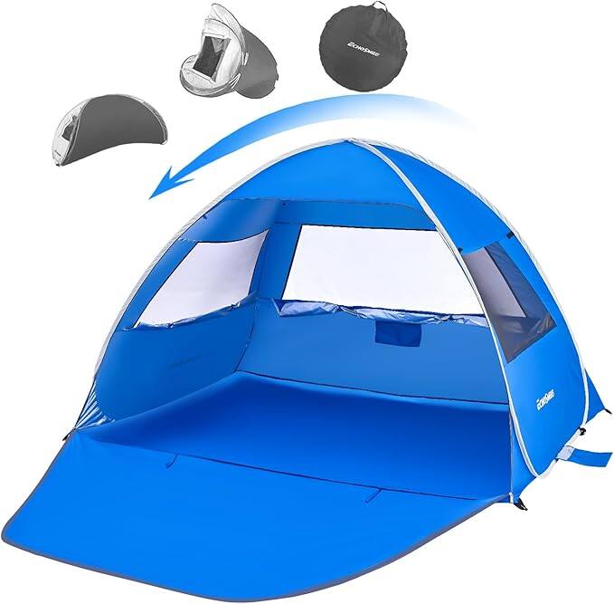 Front. Tiramisubest - Portable 3/4 Person Beach Tent with UV Protection and Instant Pop-Up Design - Blue.