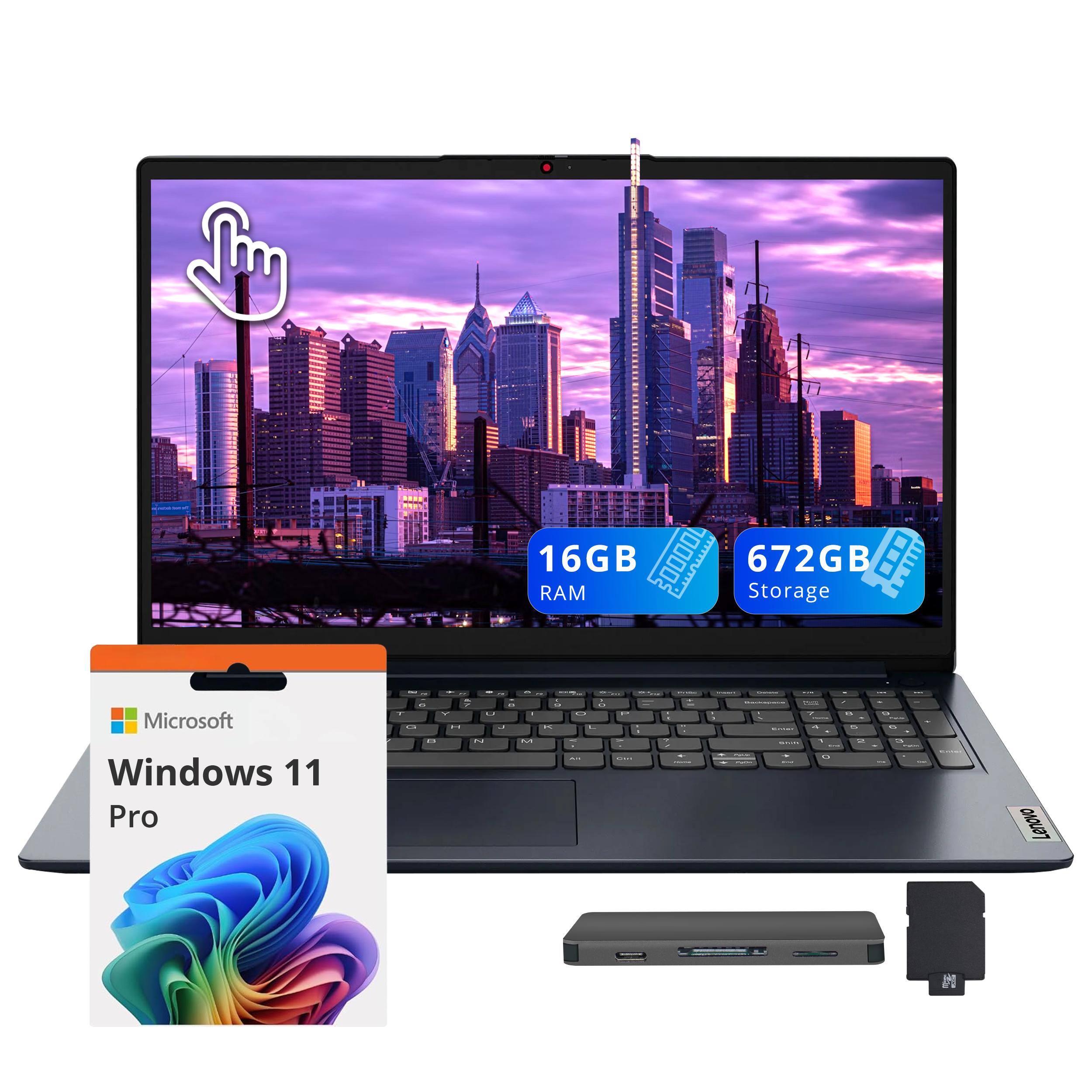 Lenovo - IdeaPad 1i 15.6" FHD Touchscreen Laptop,Intel i5-1335U,16GB RAM,512GB SSD+160GB Docking Station,Win 11 Pro - Blue