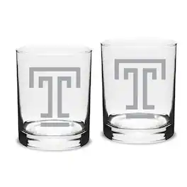 Jardine - Temple Owls 14oz. Two-Piece Classic Double Old-Fashioned Glass Set - Multicolor