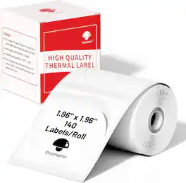 Phomemo - 1.96" x 1.96"(50x50 mm) Round Thermal Labels for Barcode, DIY Logo Design, Black on 140 counts - White