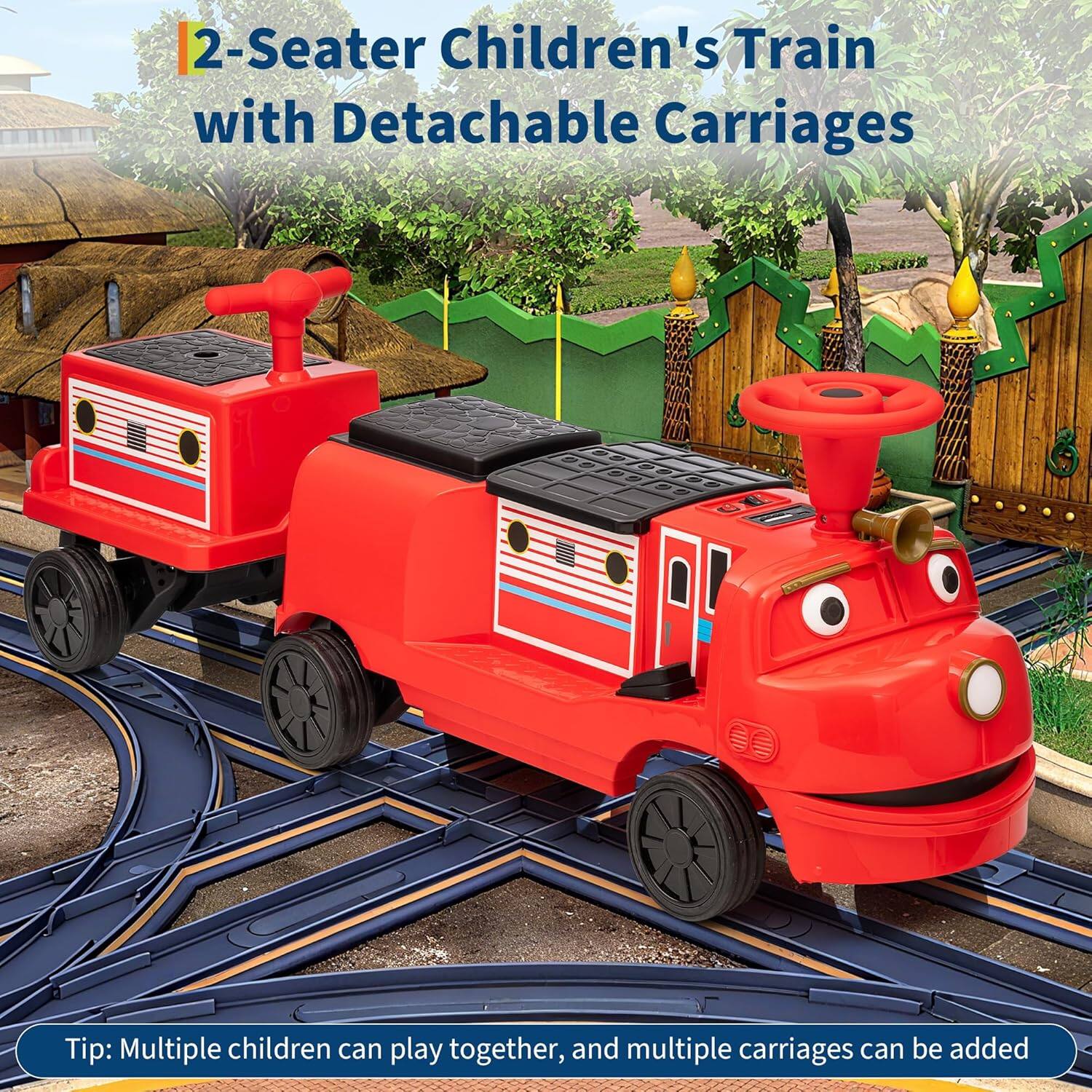 2-Seater Children's Train with Detachable Carriages

Tip: Multiple children can play together, and multiple carriages can be added